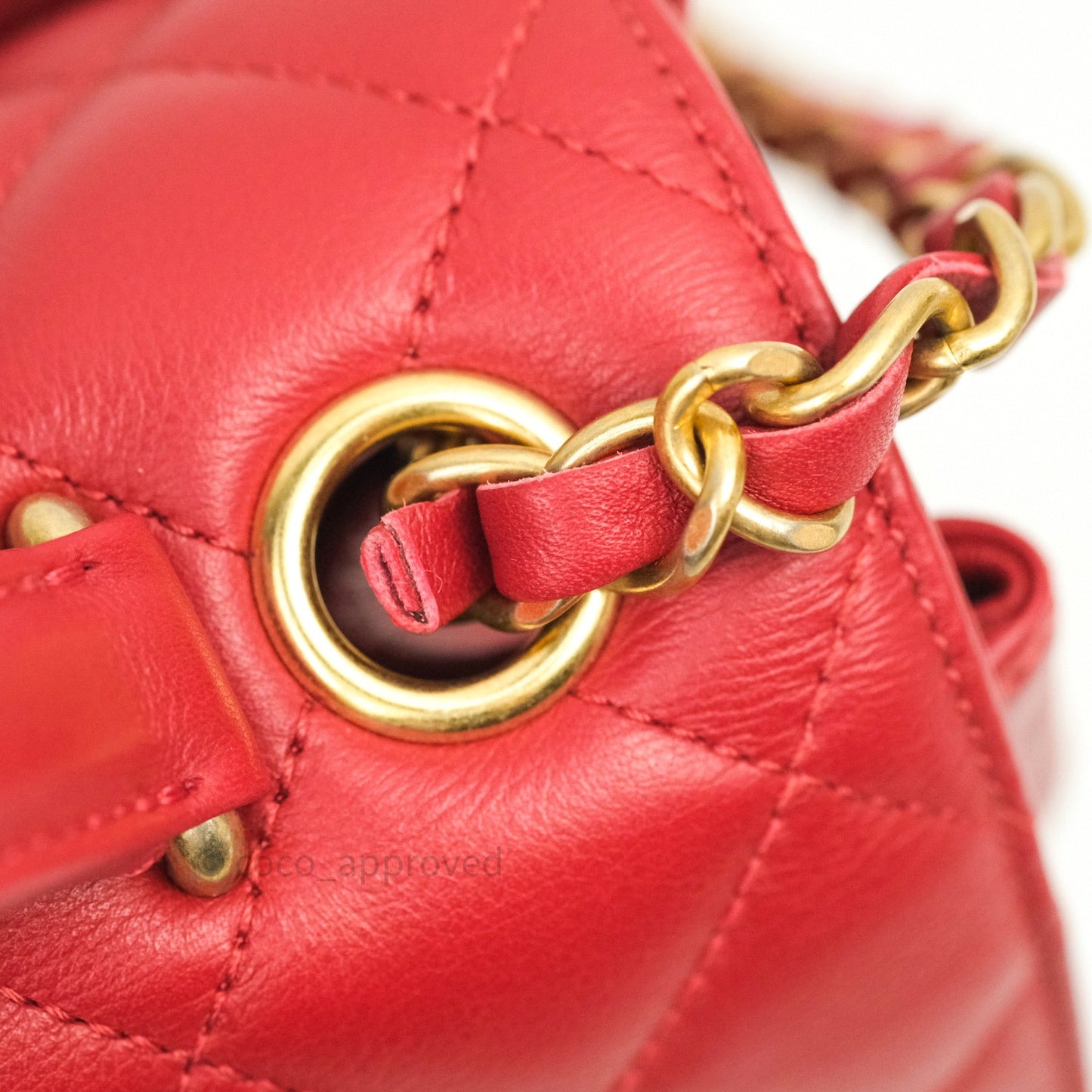 Chanel Quilted Chevron In The City Bag Red Calfskin Gold Hardware
