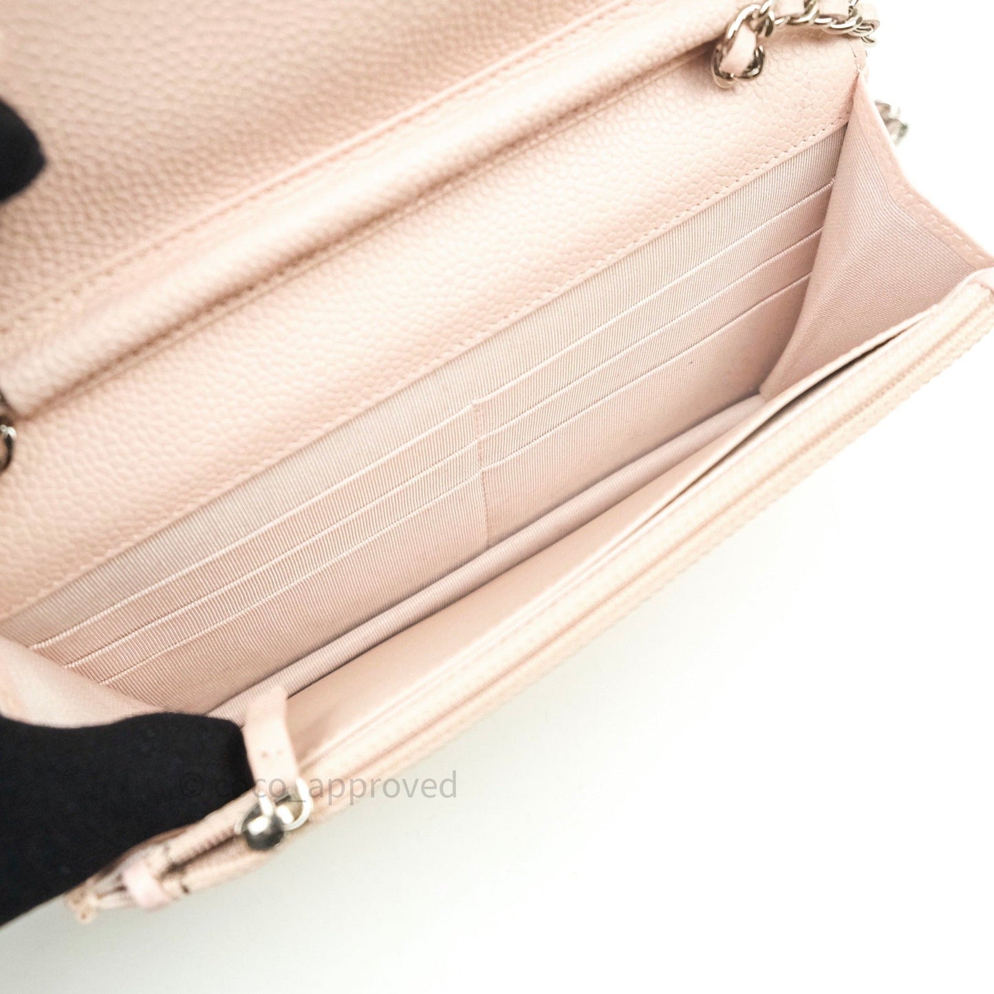 Chanel Quilted Wallet on Chain WOC Sakura Pink Caviar Silver Hardware