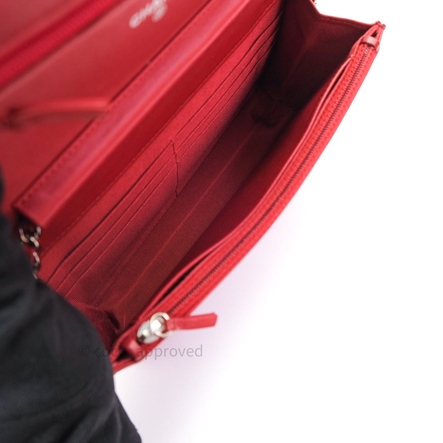 Chanel Quilted Wallet on Chain WOC Red Lambskin Silver Hardware