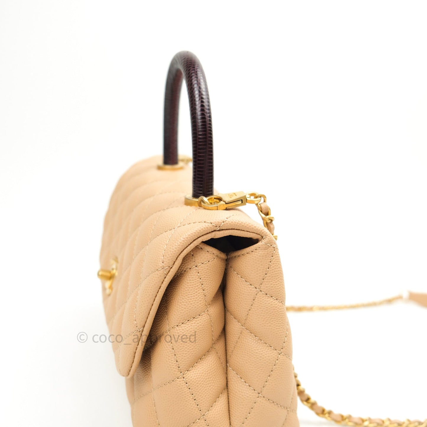 Chanel Mini Coco Handle Quilted Beige Caviar Gold Hardware Lizard Embossed Handle