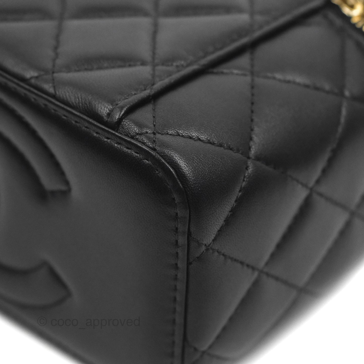 Chanel Vanity Rectangular Metal Top Handle Black Lambskin Aged Gold Hardware 22B