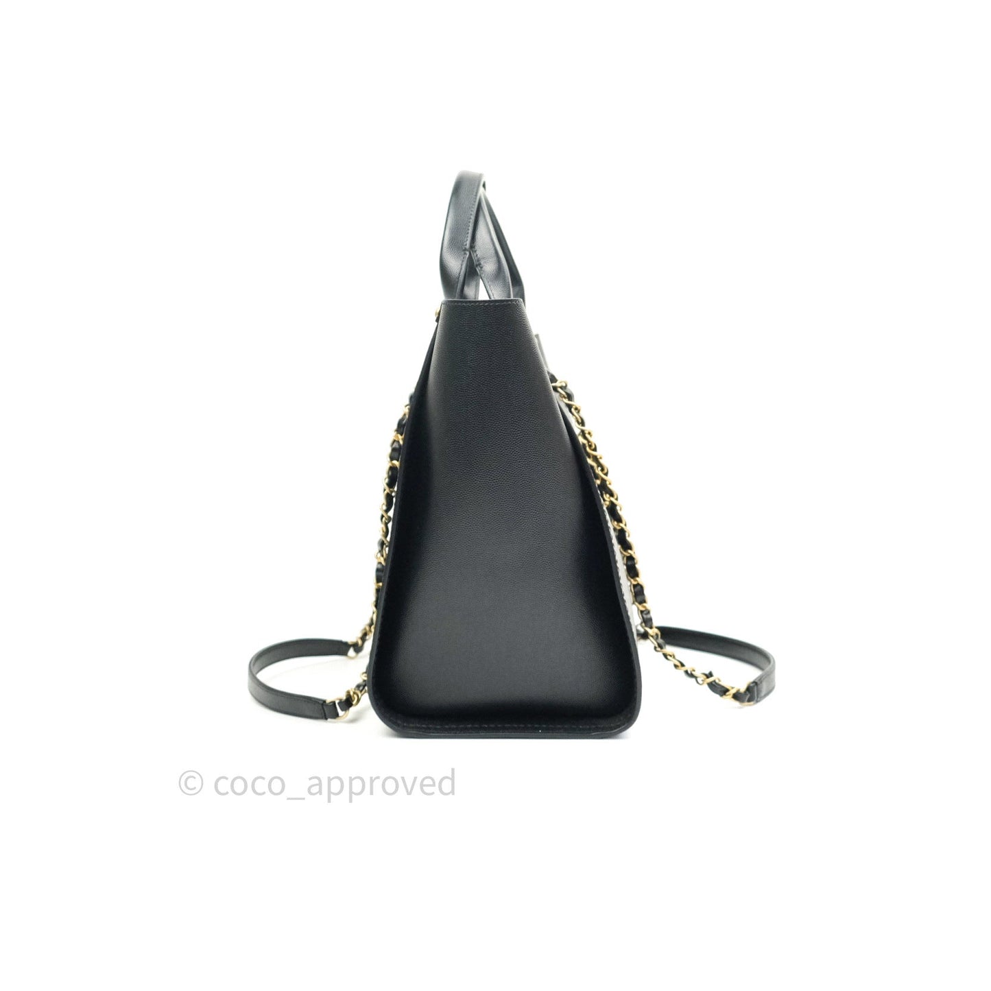 Chanel Small Studded Deauville Tote Black Caviar Gold Hardware