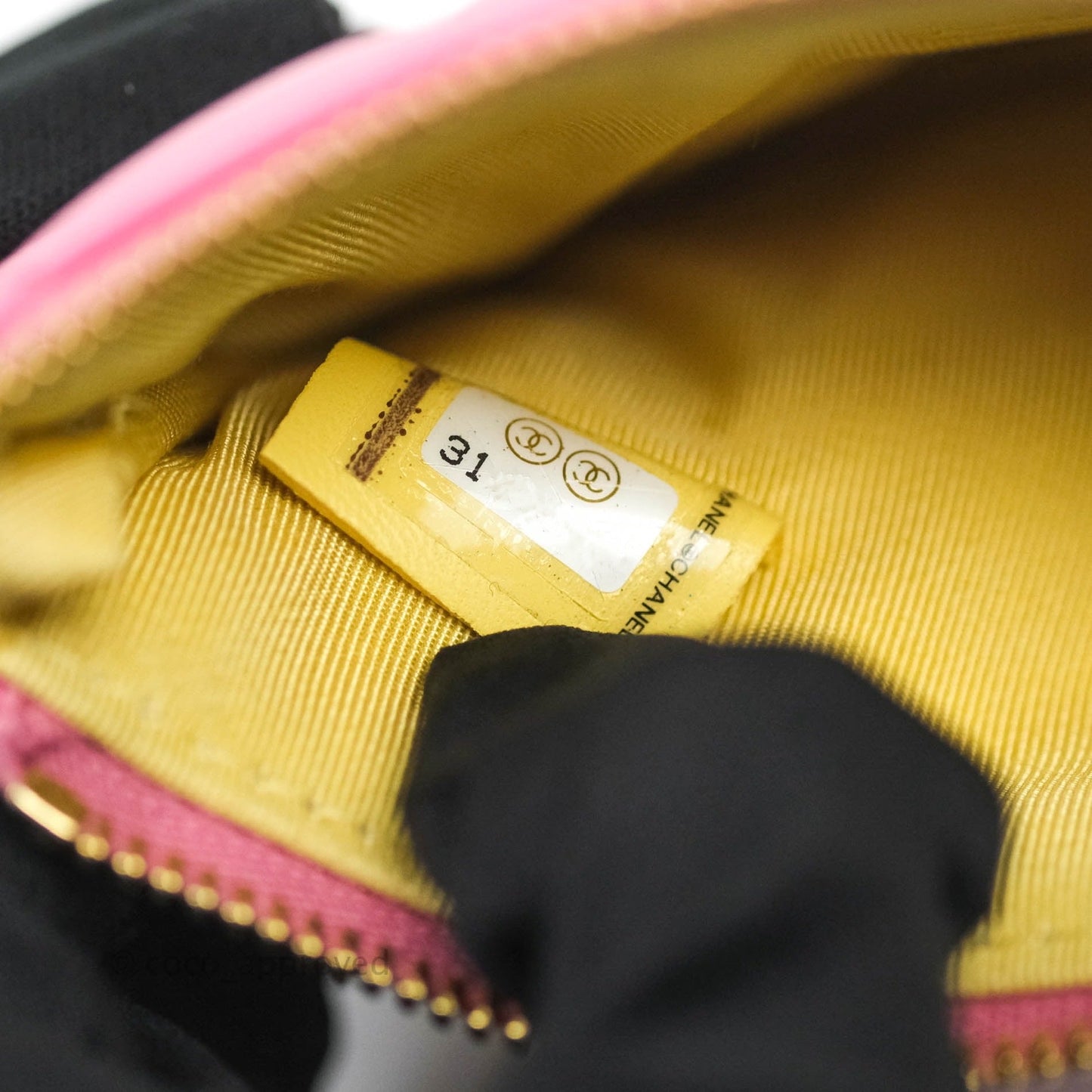 Chanel Quilted Mini O Case Pink Lambskin Gold Hardware & Rainbow Metal
