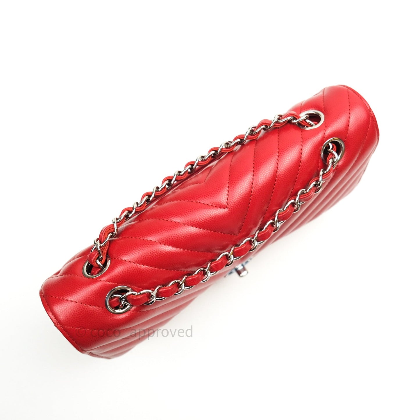 Chanel Quilted M/L Medium Double Flap Red Caviar Silver Hardware 16S
