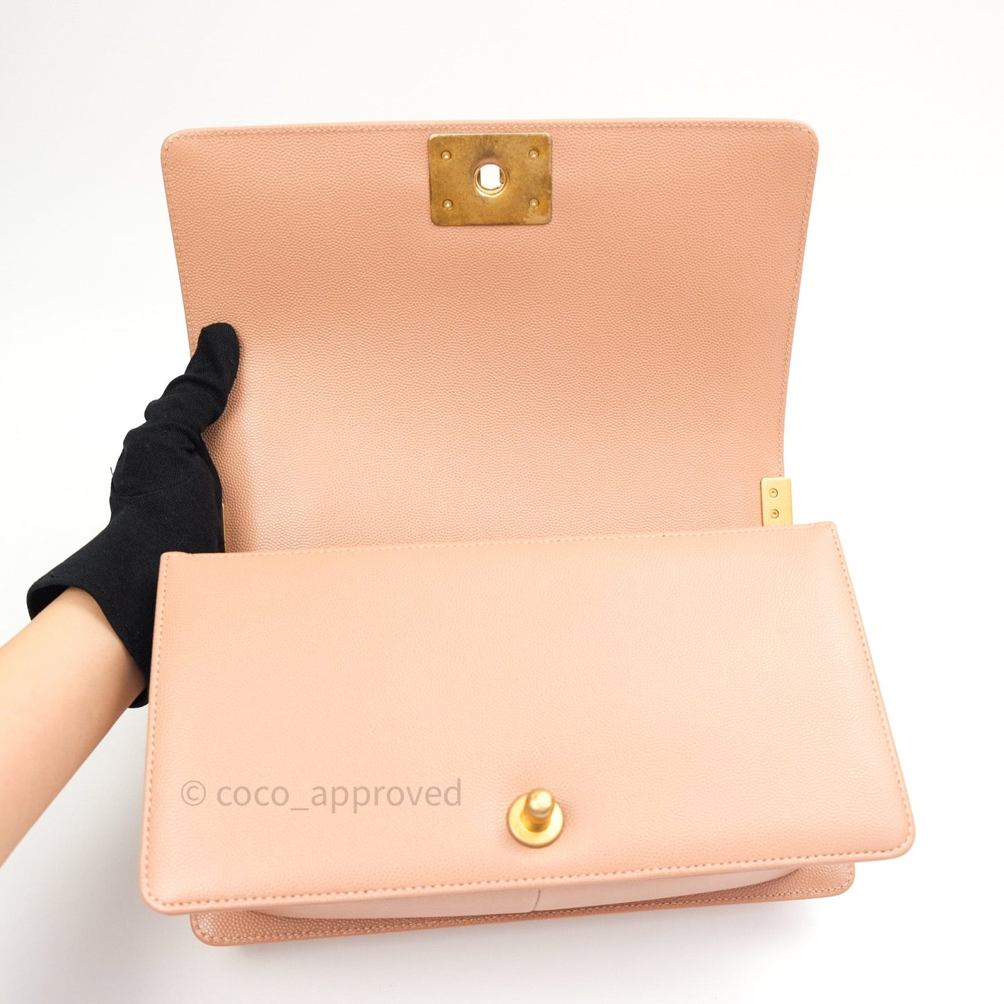 Chanel Quilted Medium Caviar Boy Flap Beige Gold Hardware