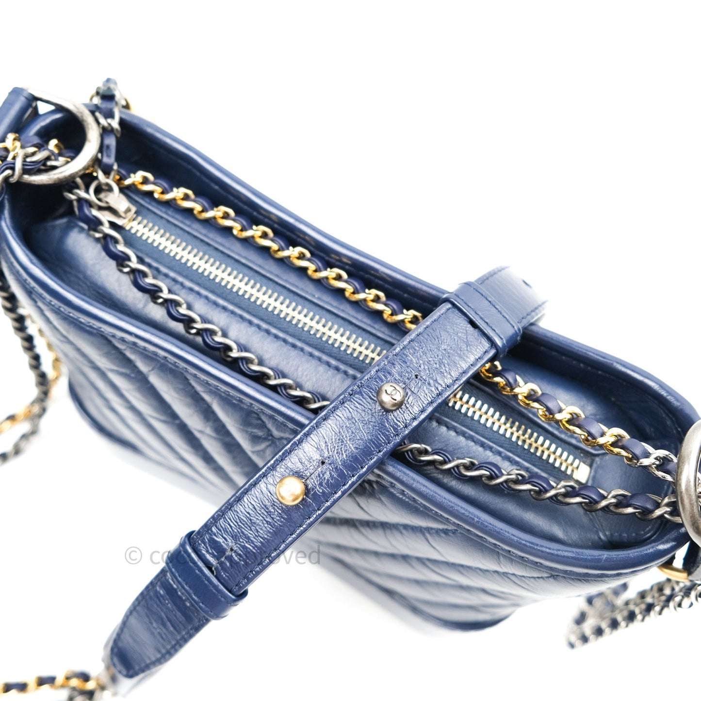 Chanel Chevron Small Gabrielle Hobo Navy Aged Calfskin Mixed Hardware