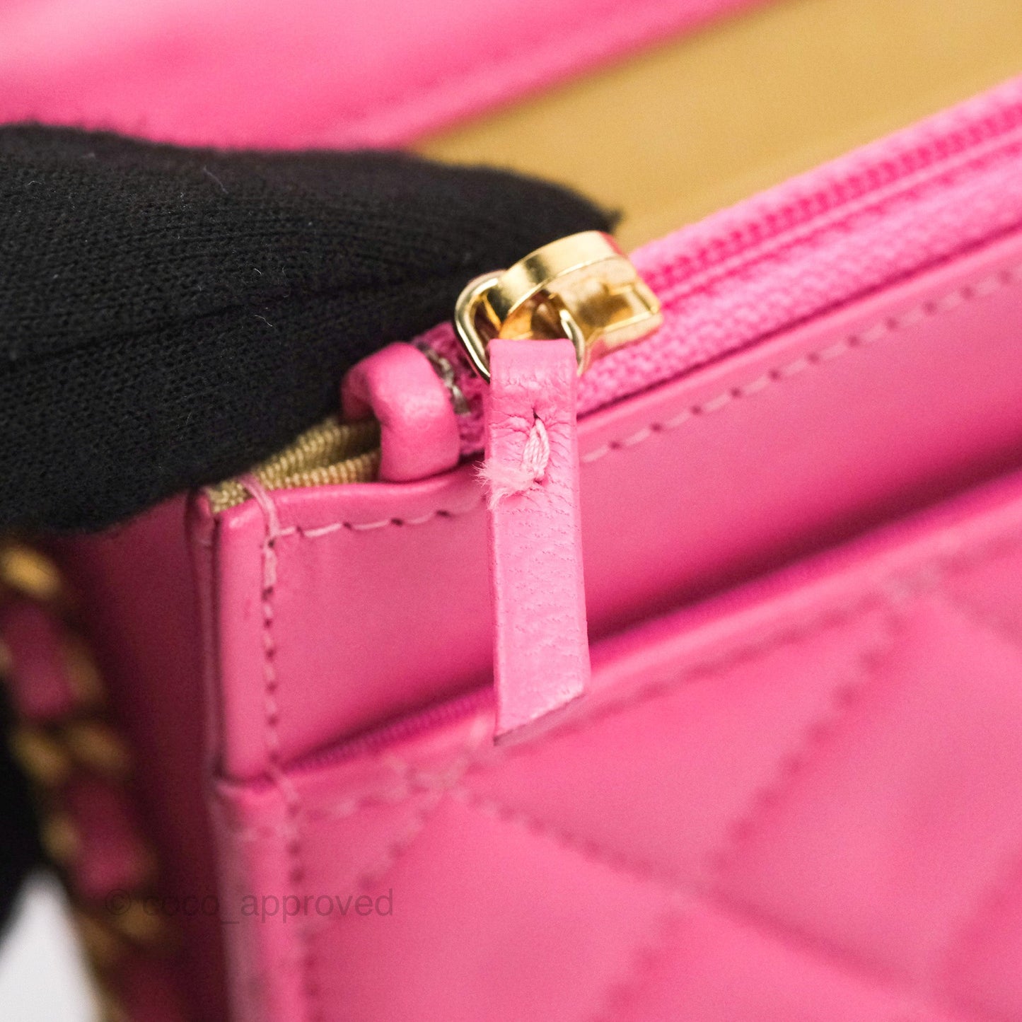 Chanel Quilted Pearl Crush Wallet on Chain WOC Pink Lambskin Aged Gold Hardware