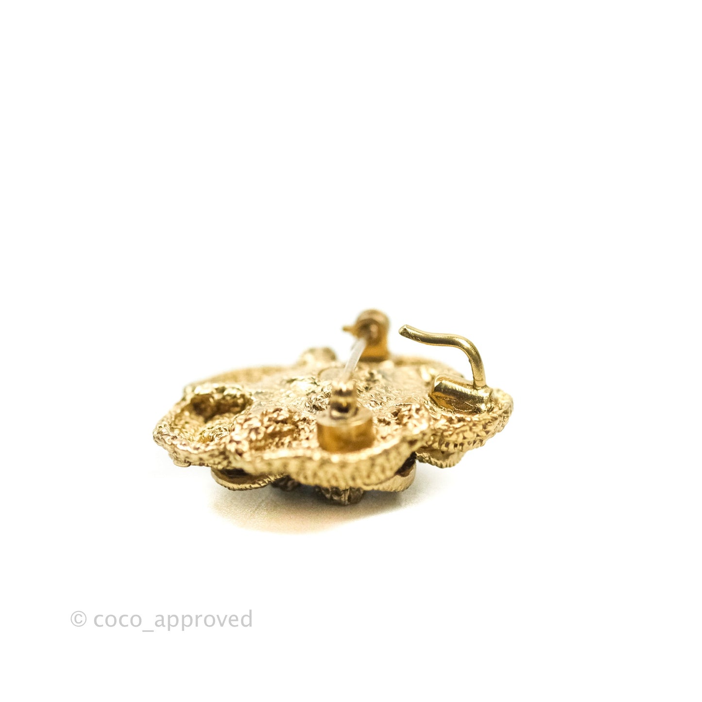 Chanel Camellia CC Rhinestone Pin Brooch Gold Tone