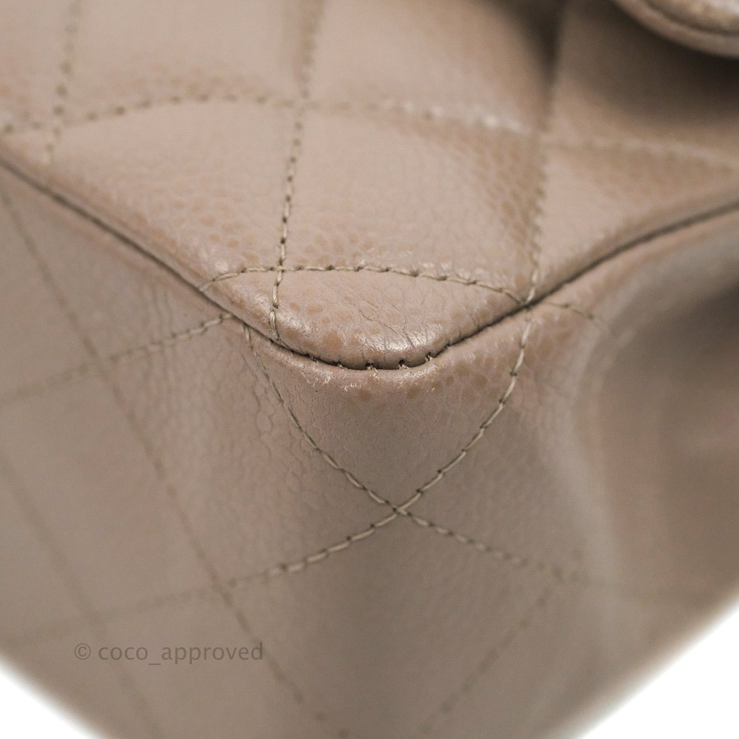 Chanel Classic M/L Medium Flap Quilted Taupe Grey Caviar Silver Hardware