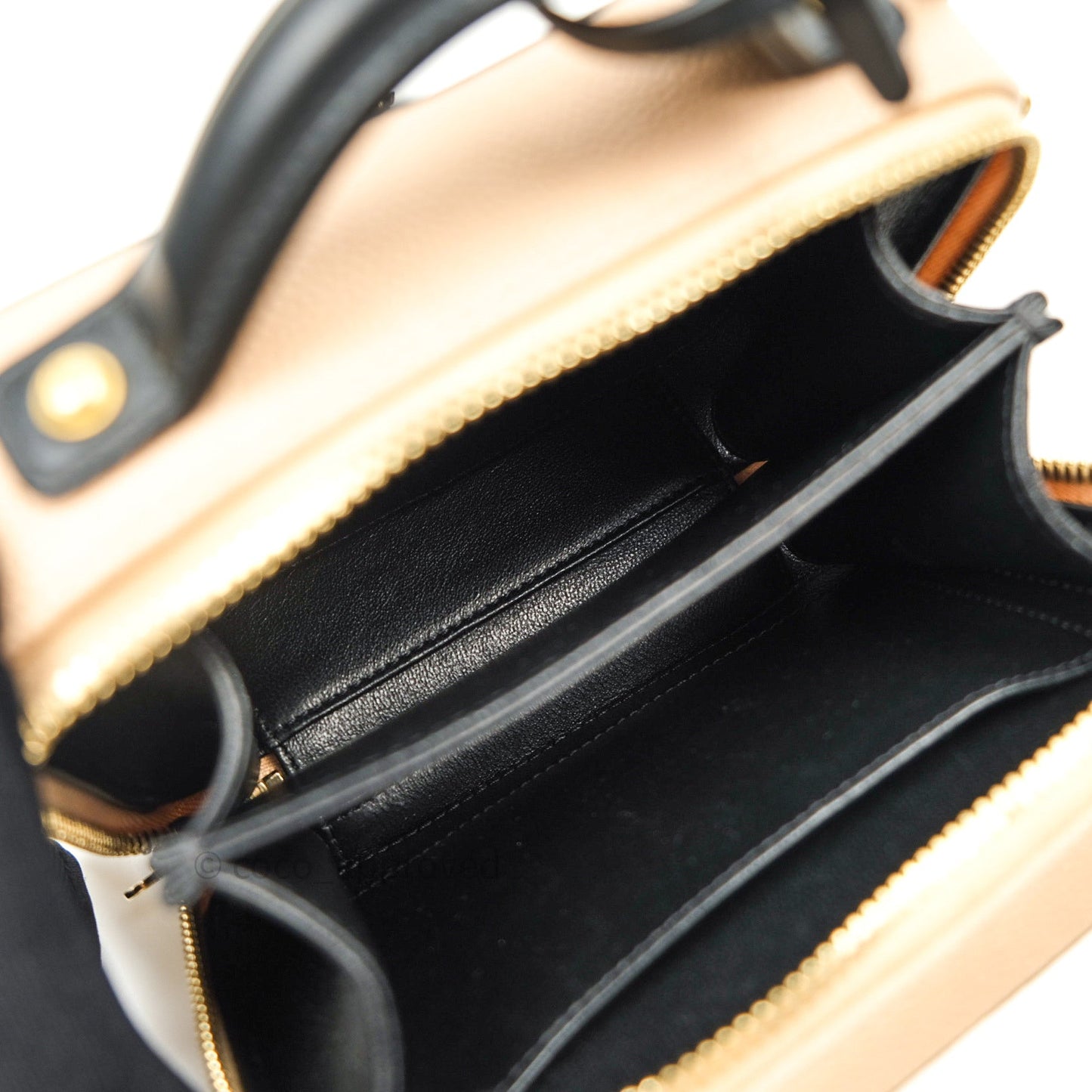 Chanel Quilted Small CC Filigree Vanity Case Beige Black Caviar