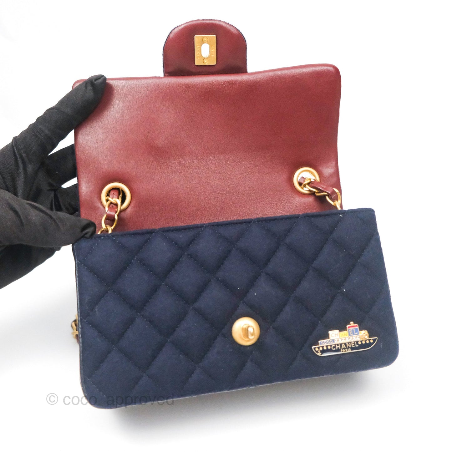 Chanel Paris Hamburg Charms Mini Rectangular Flap Navy Wool Lambskin
