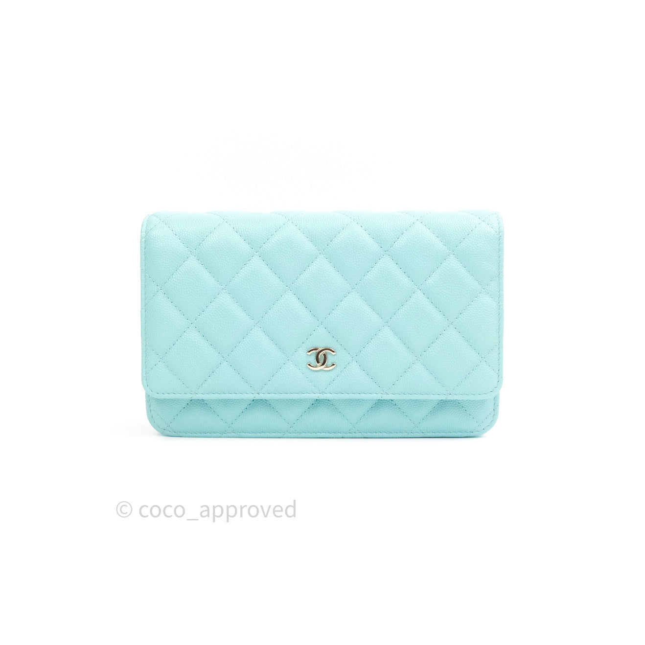 Chanel Quilted Wallet on Chain WOC Tiffany Blue Caviar Light Gold Hardware
