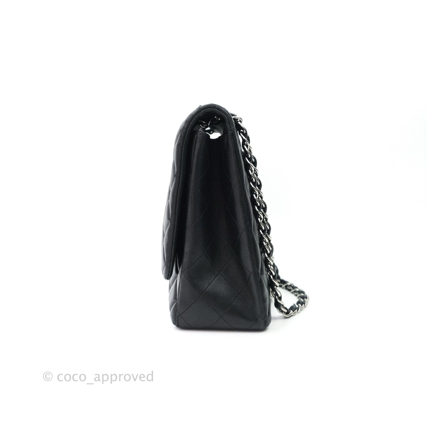 Chanel Quilted Maxi Single Flap Black Lambskin Silver Hardware