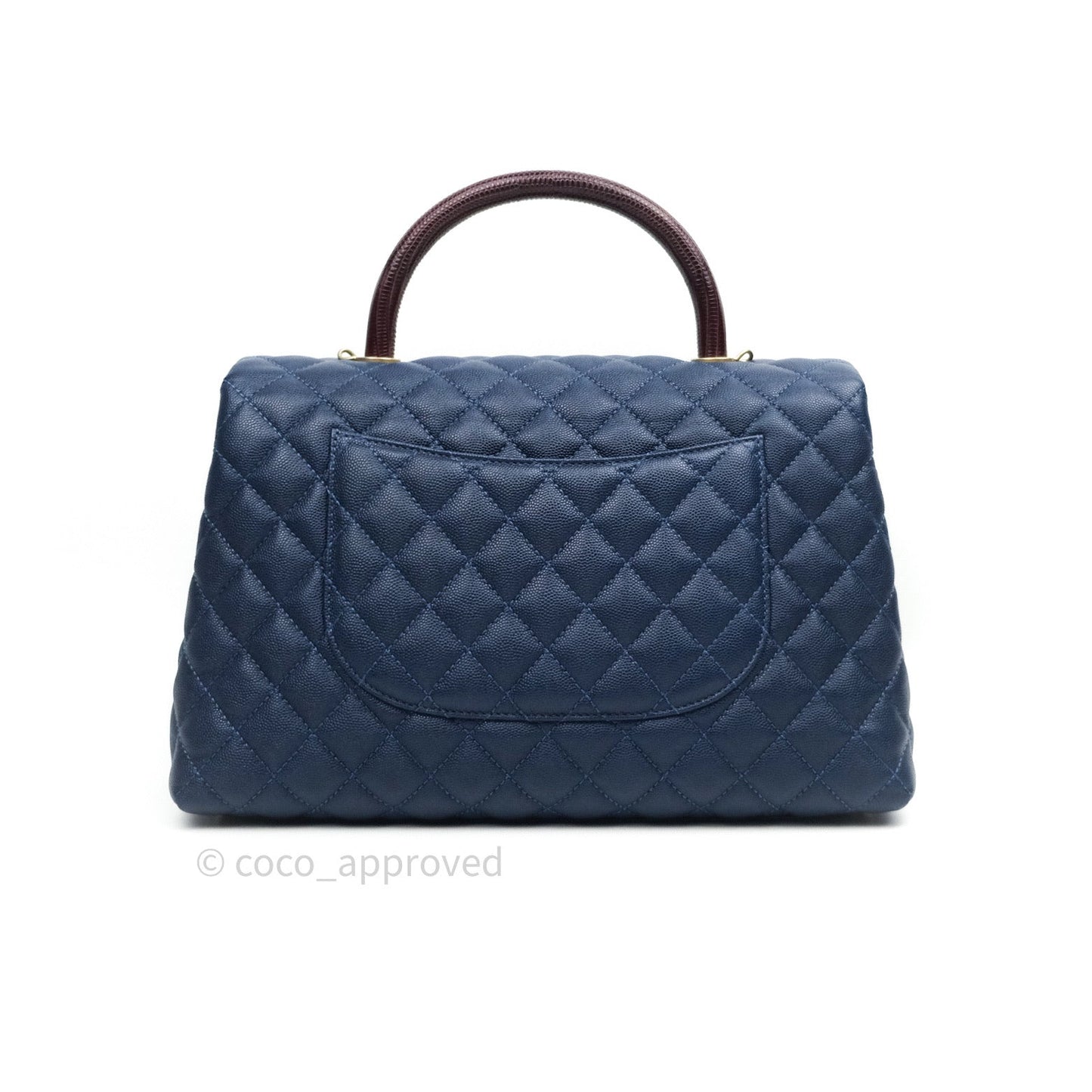 Chanel Quilted Medium Coco Handle Flap Navy Caviar Lizard Handle