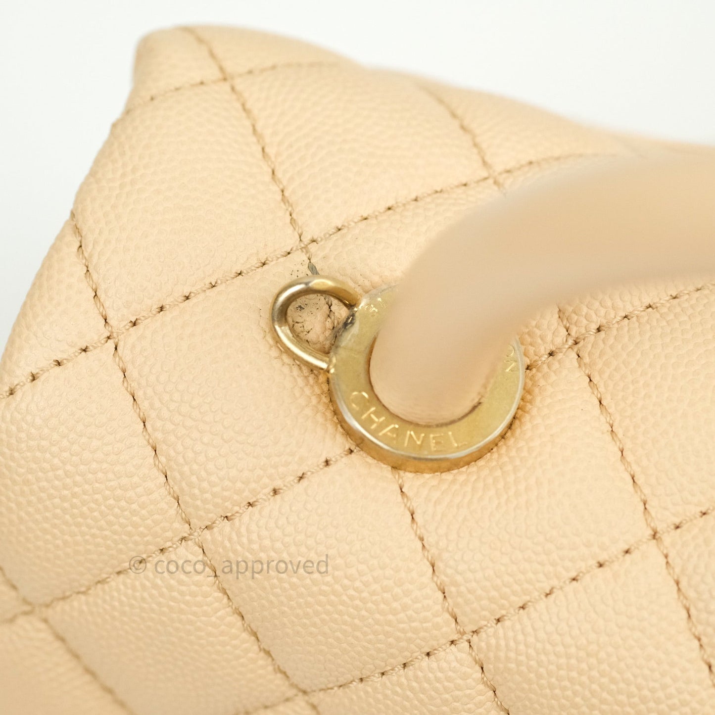 Chanel Small Coco Handle Quilted Beige Caviar Gold Hardware