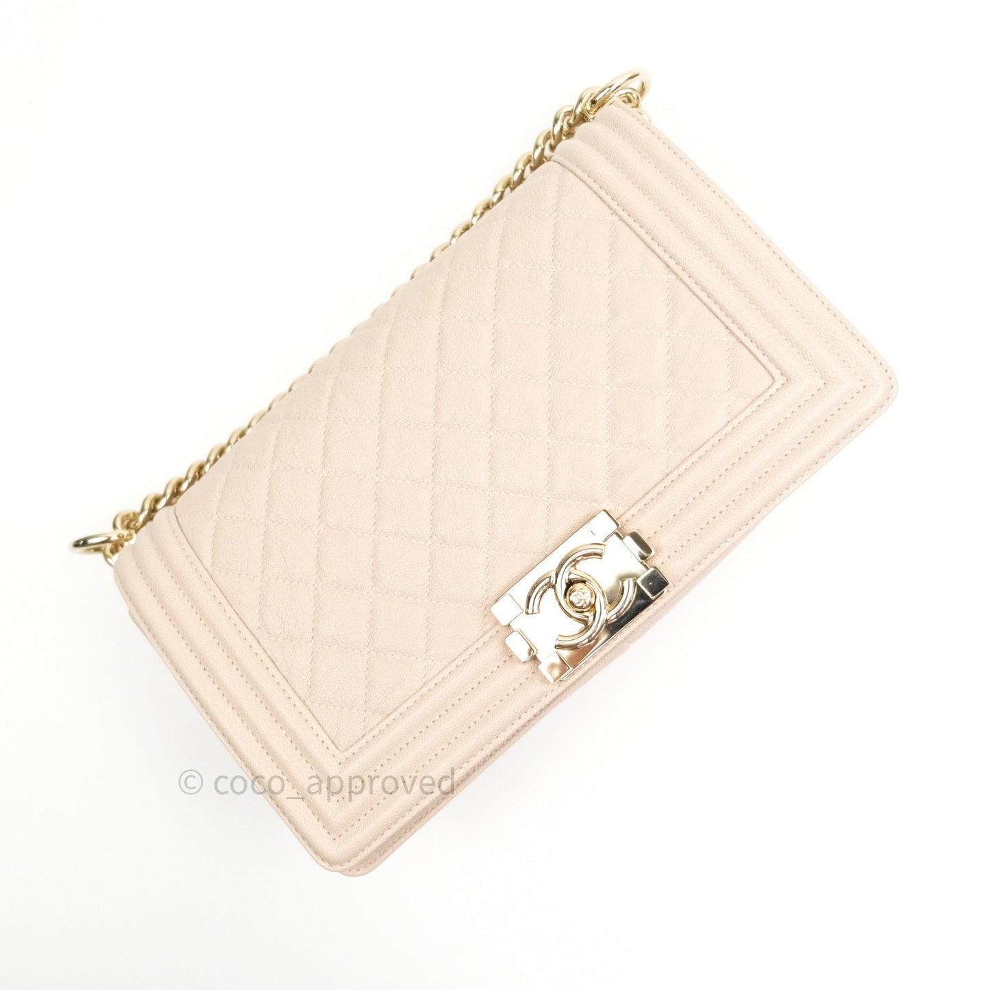 Chanel Quilted Medium Caviar Boy Flap Light Beige Light Gold Hardware