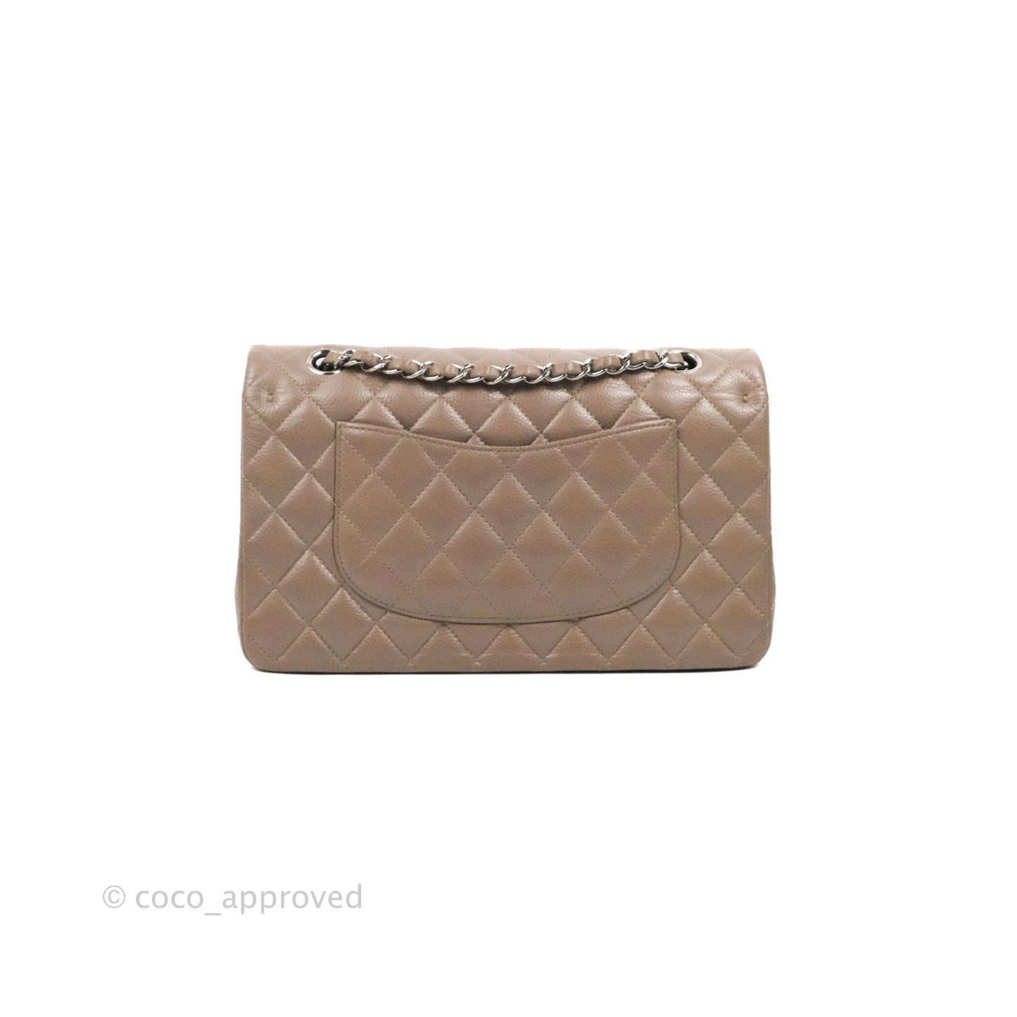 Chanel Classic M/L Medium Flap Quilted Taupe Grey Caviar Silver Hardware