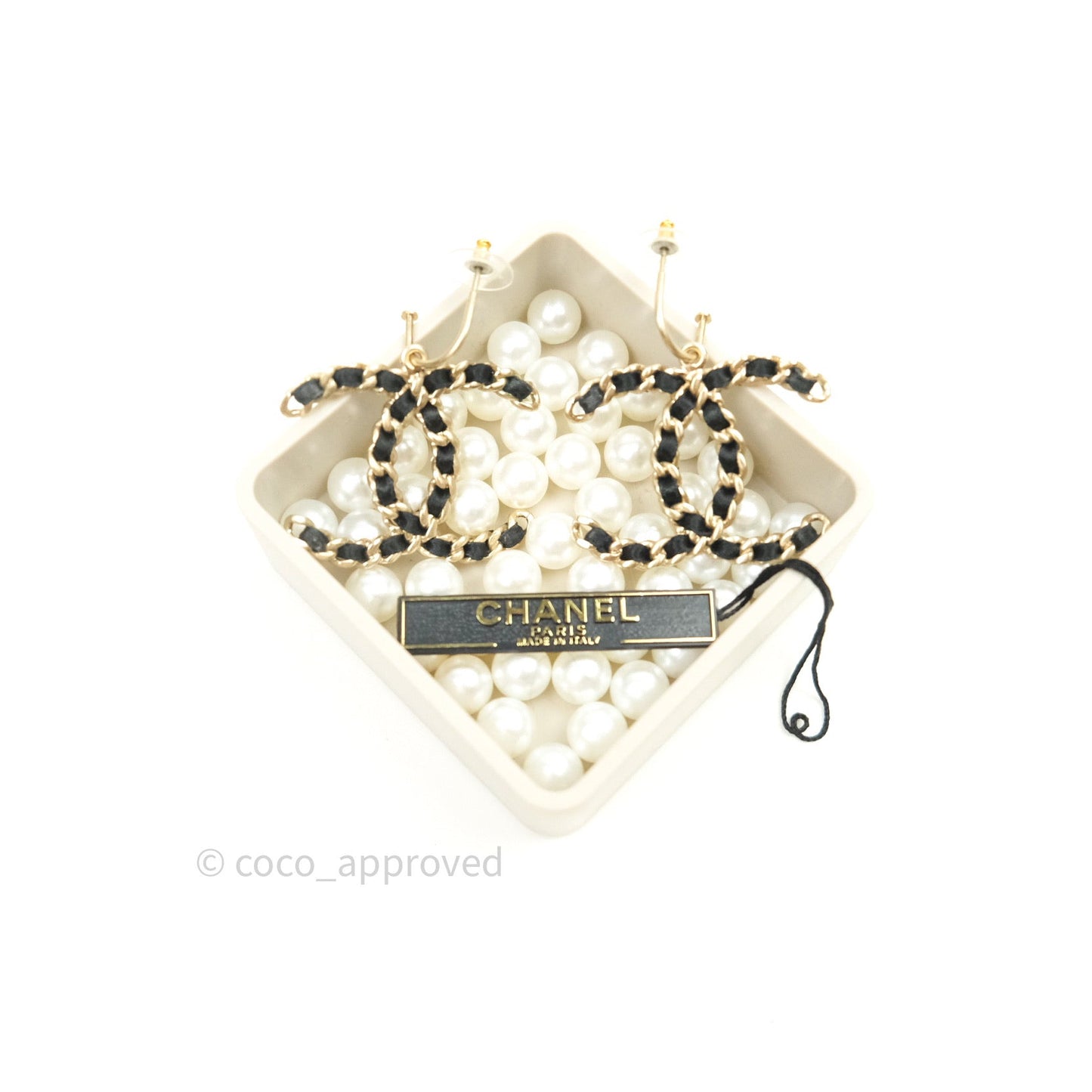 Chanel Satin CC Chain Earrings Light Gold