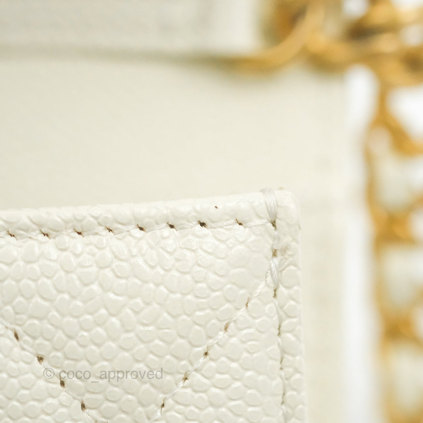 Chanel Mini Clutch With Chain White Caviar Aged Gold Hardware