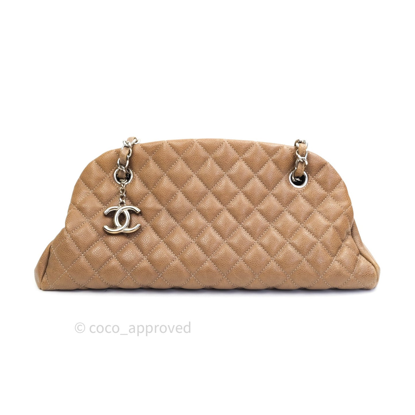 Chanel Mademoiselle Bowling Medium Light Brown Caviar Leather Silver Hardware