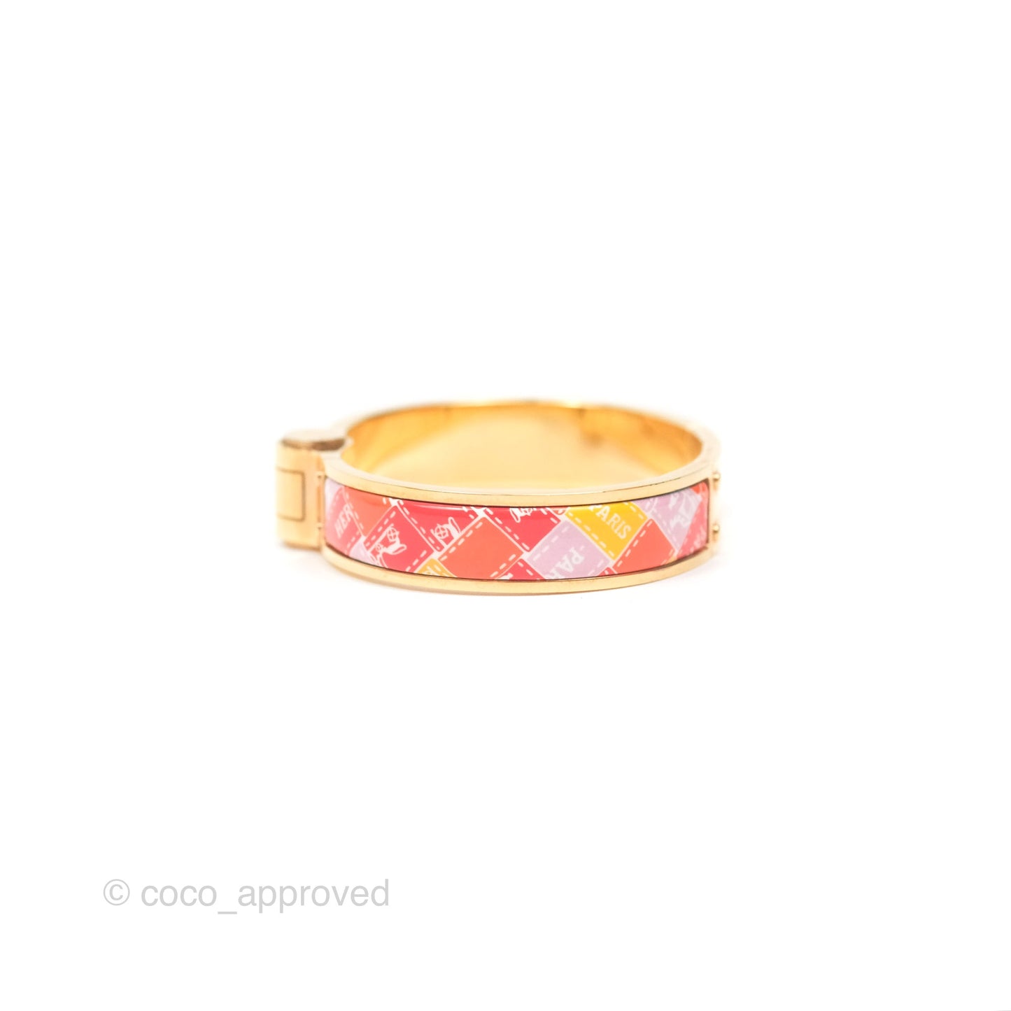 Hermès Clic H Enamel Printed Bracelet Rose Dragee Gold PM