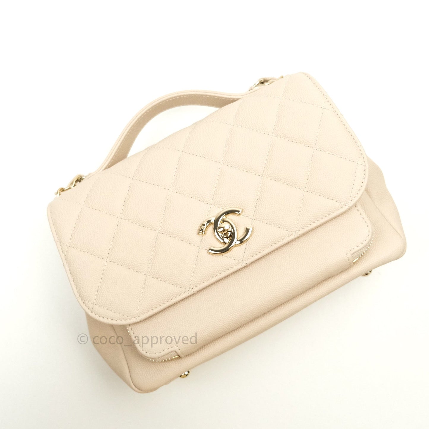 Chanel Quilted Medium Business Affinity Flap Beige Caviar Light Gold Hardware