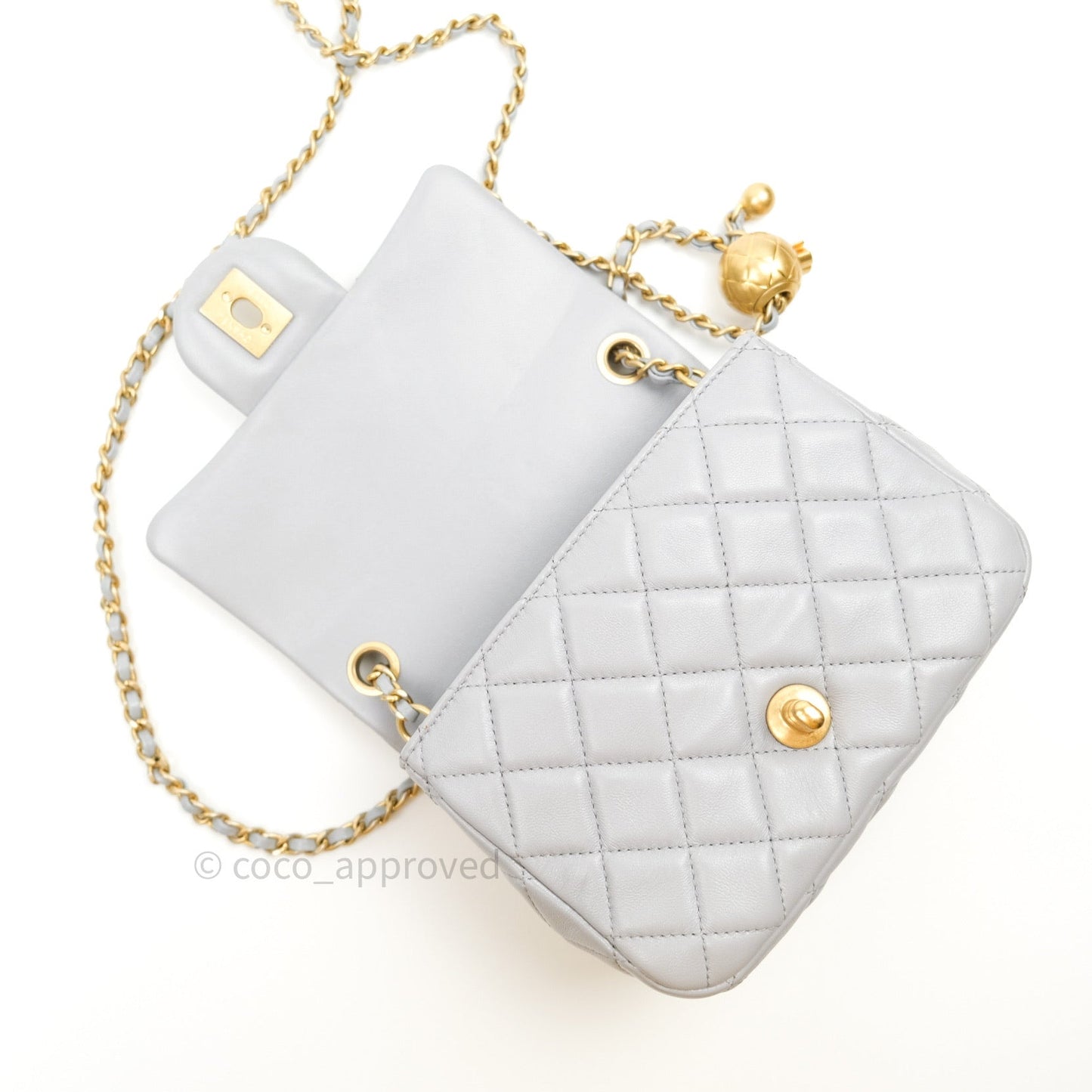 Chanel Mini Square Pearl Crush Quilted Grey Lambskin Gold Hardware