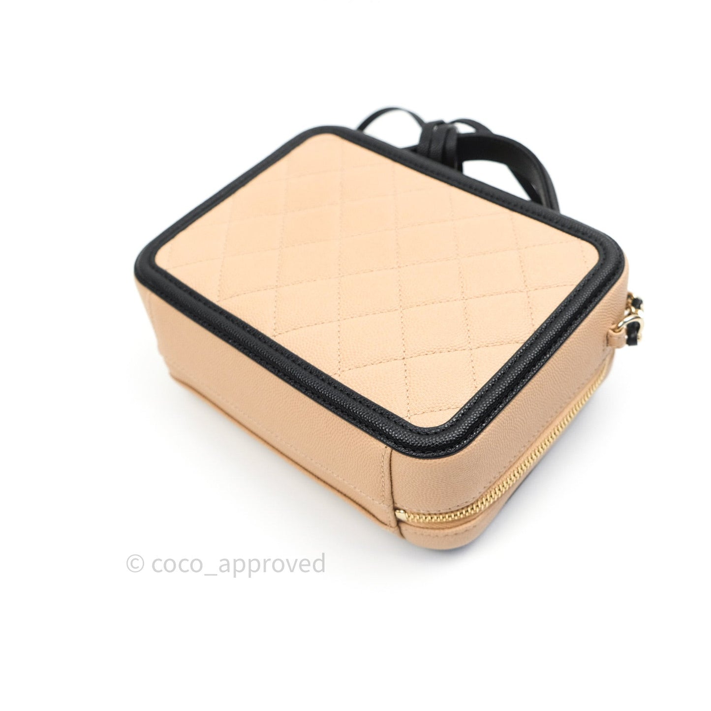 Chanel Quilted New Small CC Filigree Vanity Case Beige Caviar Gold Hardware