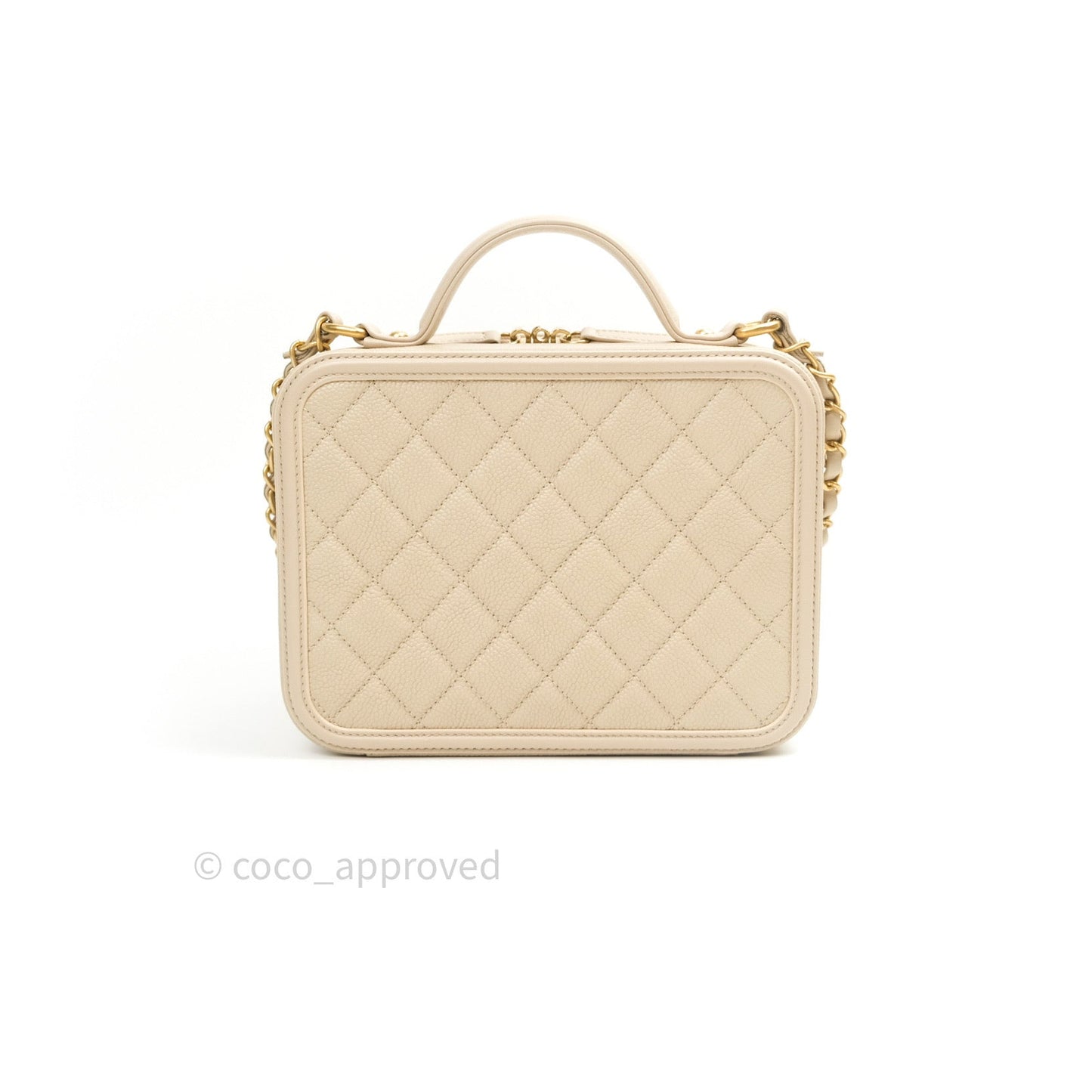 Chanel Quilted Medium CC Filigree Vanity Case Light Beige Caviar Gold Hardware