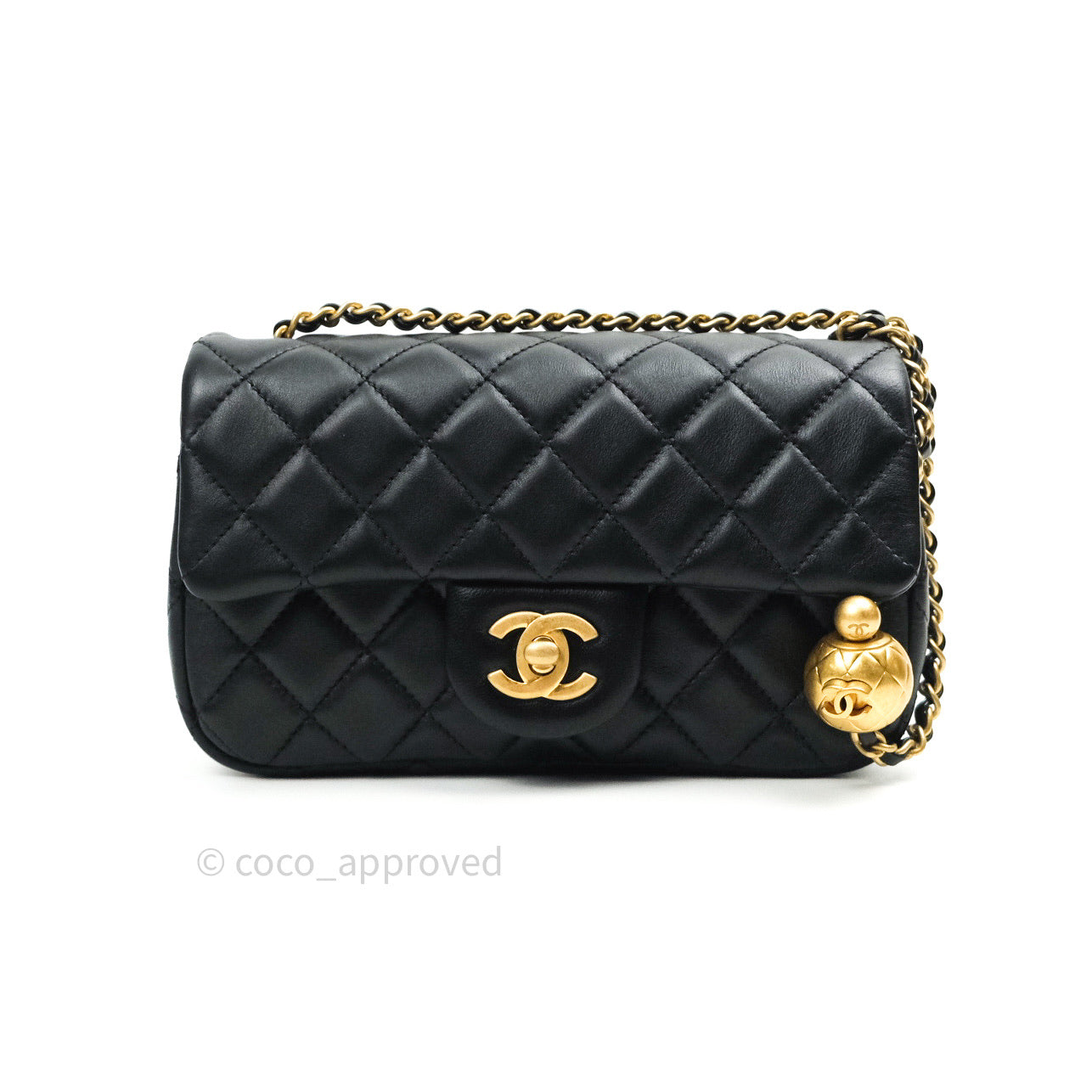 Chanel Mini Rectangular Pearl Crush Quilted Black Lambskin Gold Hardware