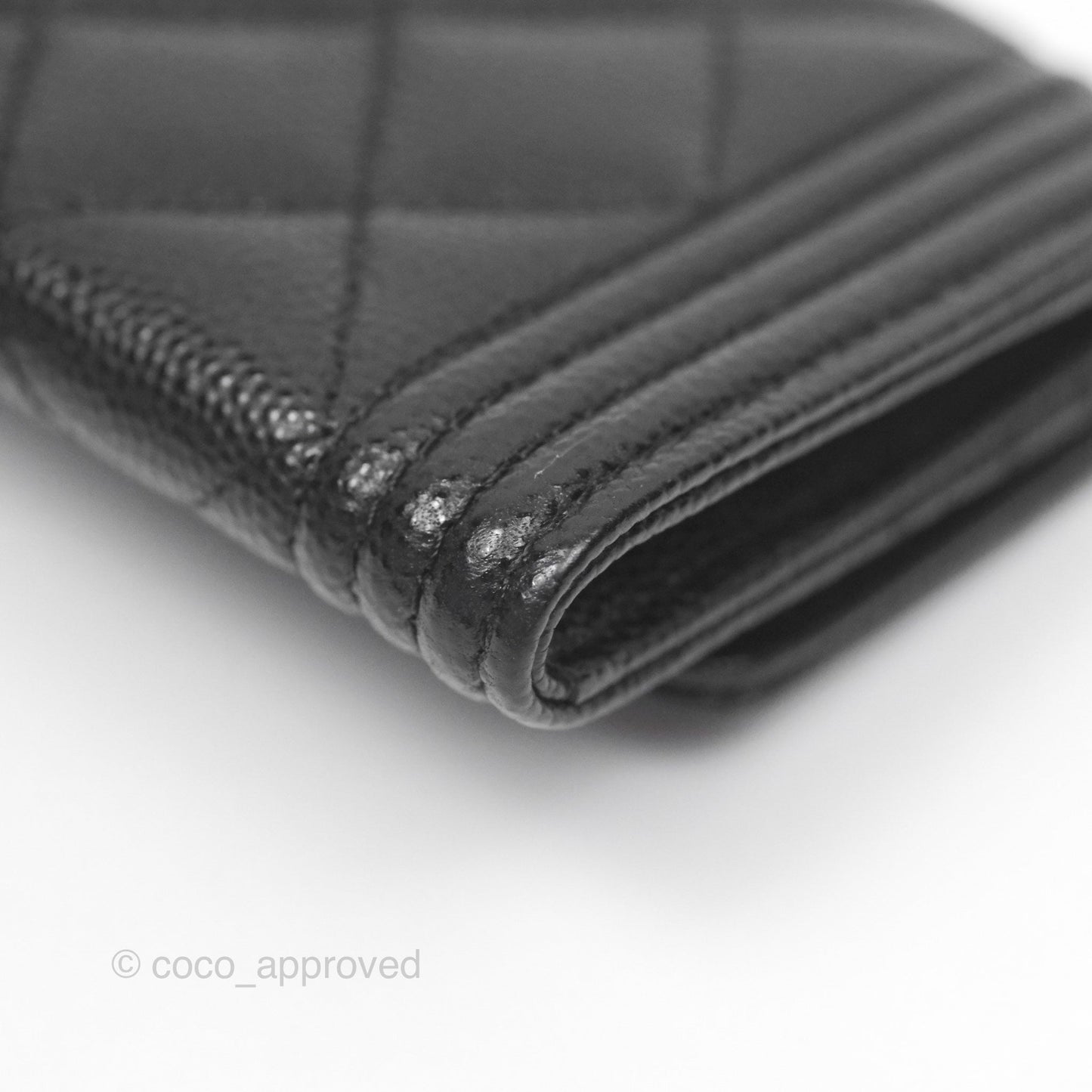 Chanel Quilted Boy Flap Card Holder Black Caviar Ruthenium Hardware