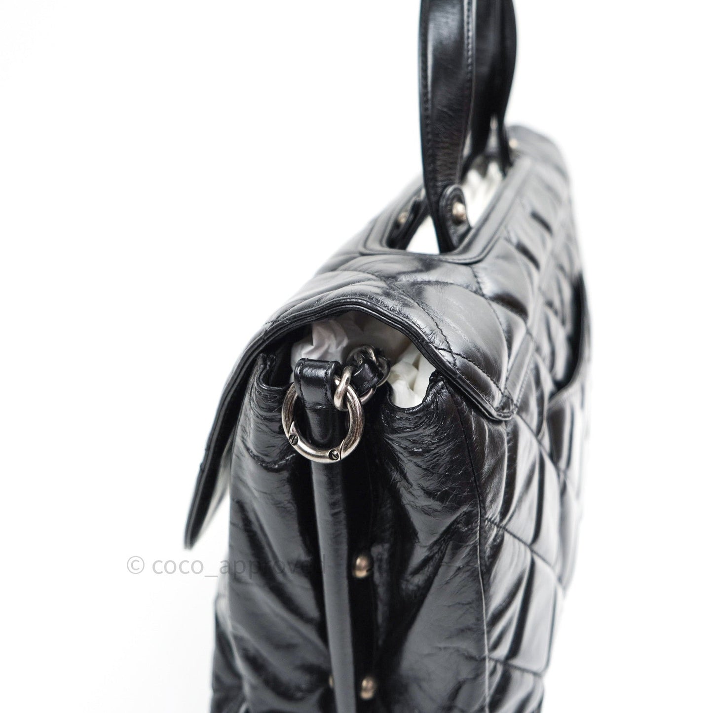 Chanel Boy Glazed Calfskin Tote Bag Black Ruthenium Hardware