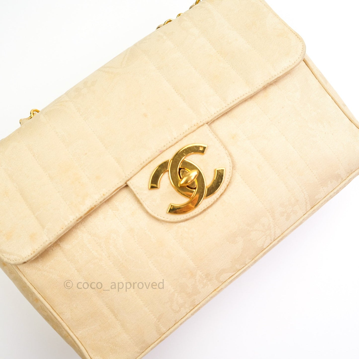 Chanel Vintage XL Jumbo Single Flap Gold Silk 24K Gold Hardware