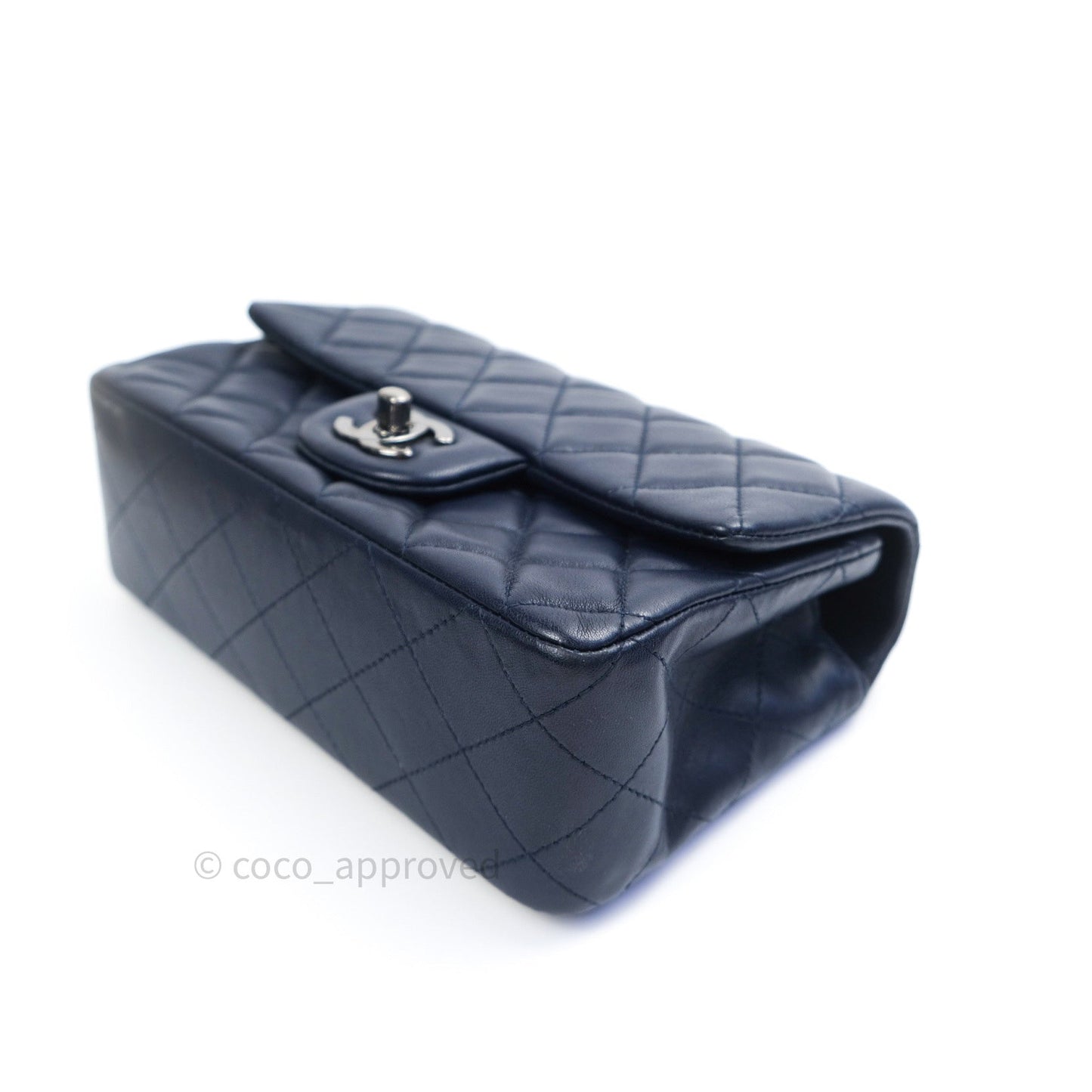 Chanel Lambskin Quilted Mini Rectangular Flap Navy Dark Silver Hardware