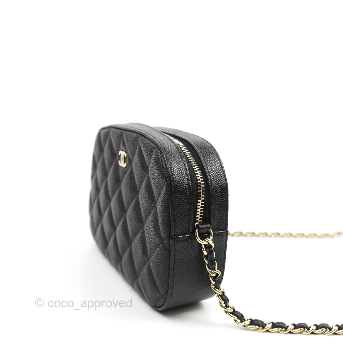 Chanel Quilted Camera Bag Black Caviar Gold Hardware 21A