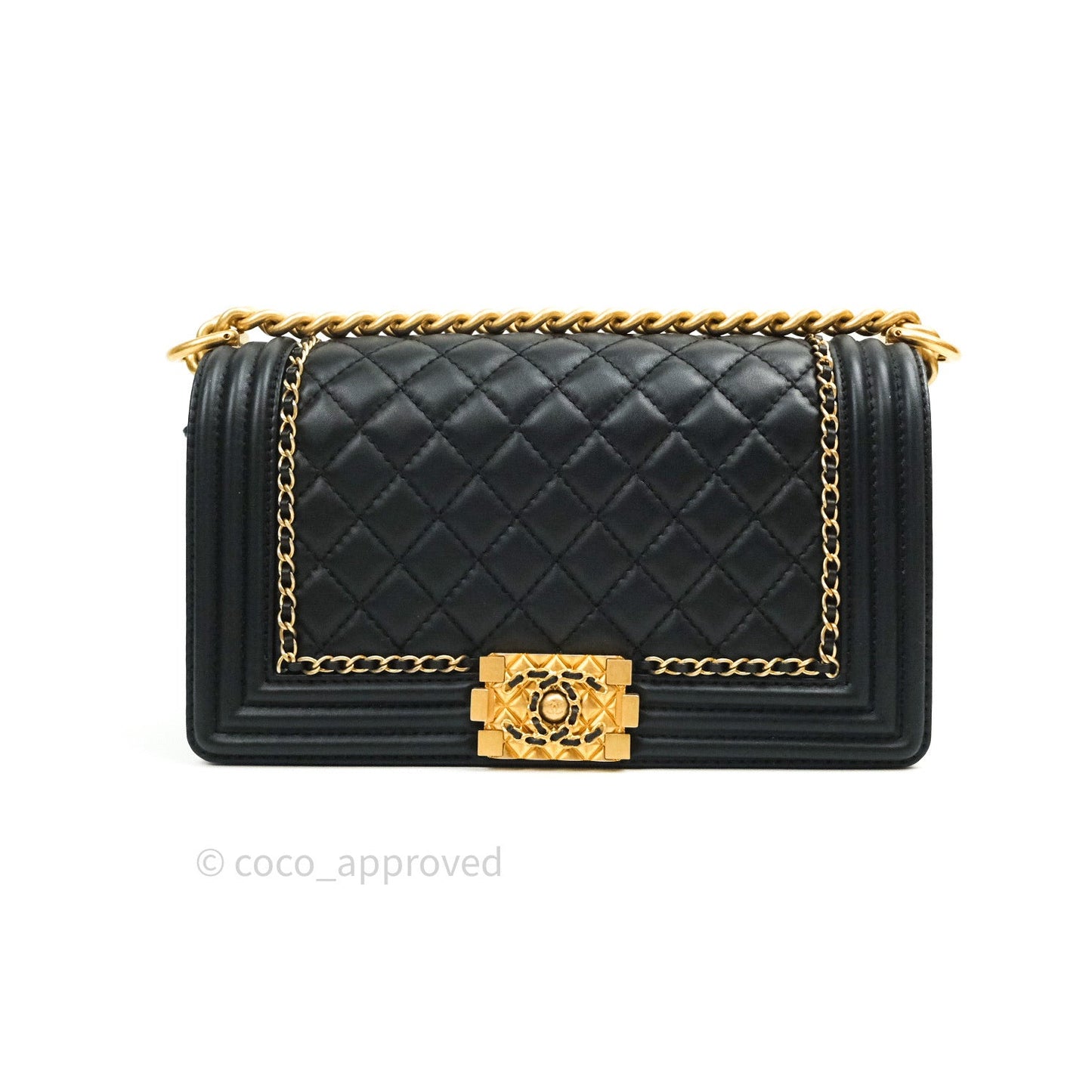 Chanel Boy Quilted Medium Black Calfskin Gold Hardware 20C