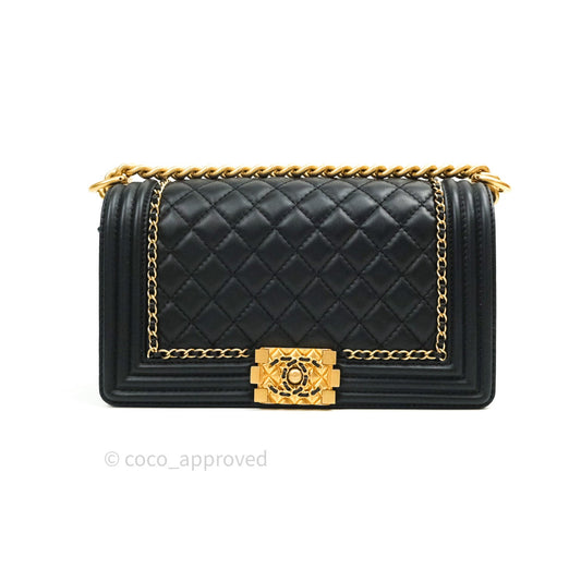 Chanel Boy Quilted Medium Black Calfskin Gold Hardware 20C