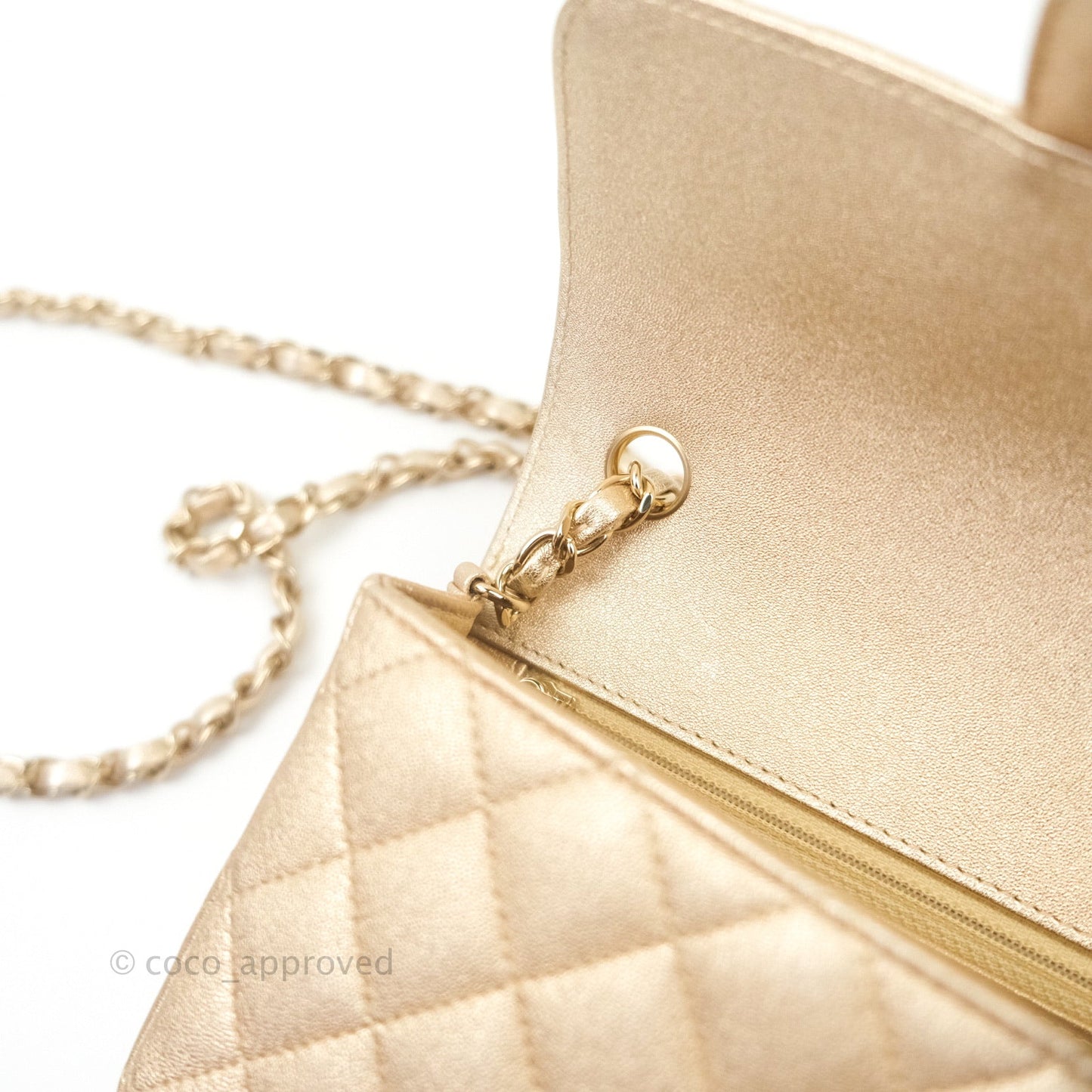 Chanel Quilted Mini Rectangular Iridescent Gold Lambskin Gold Hardware