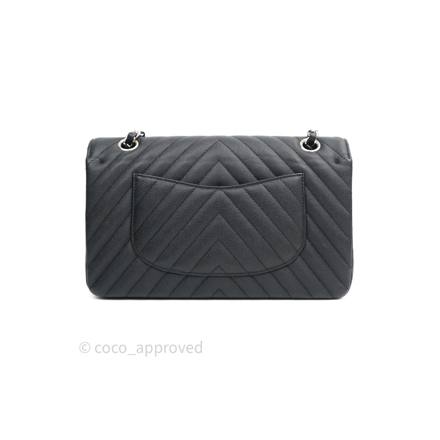Chanel Classic M/L Chevron Black Caviar Silver Hardware