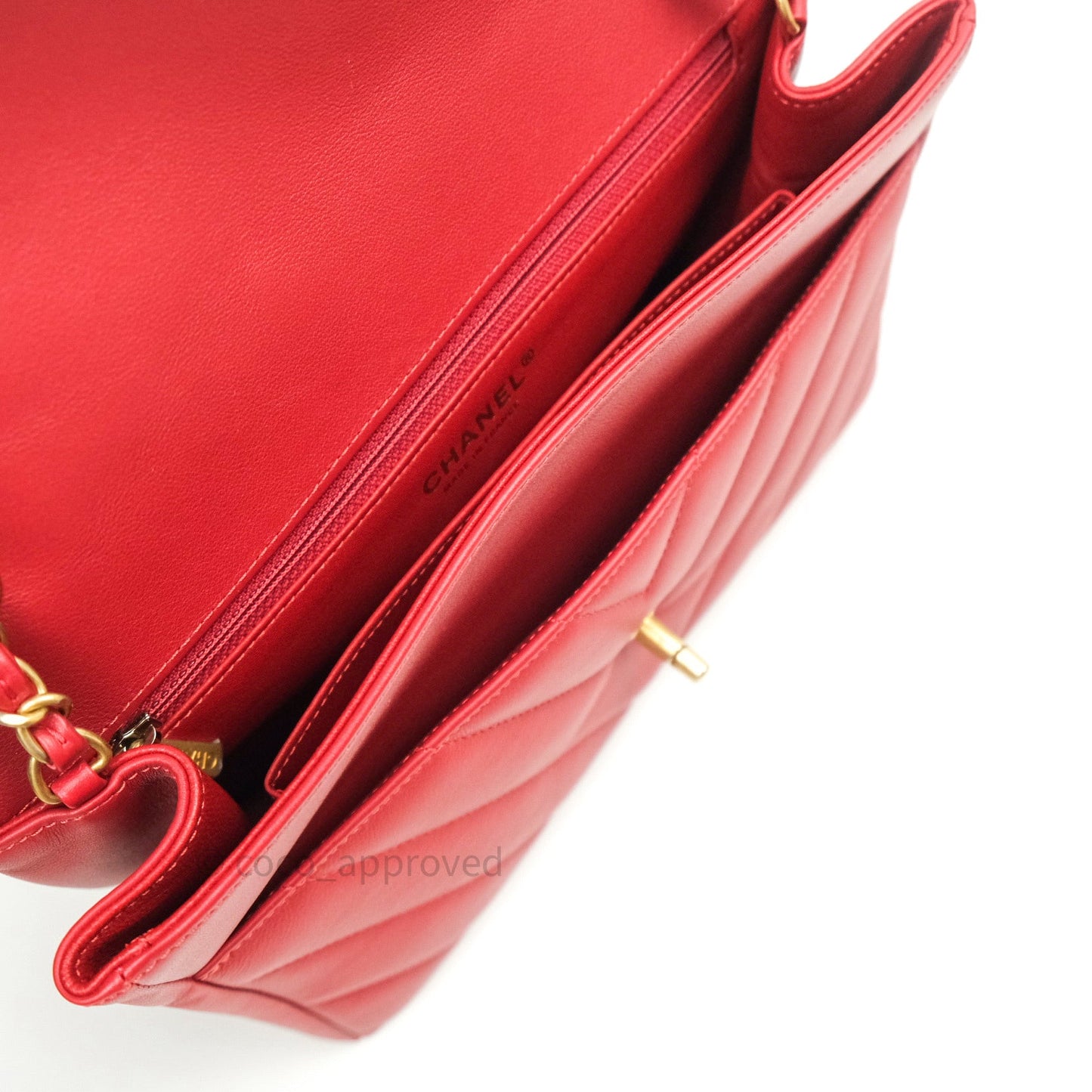 Chanel Quilted Chevron In The City Bag Red Calfskin Gold Hardware