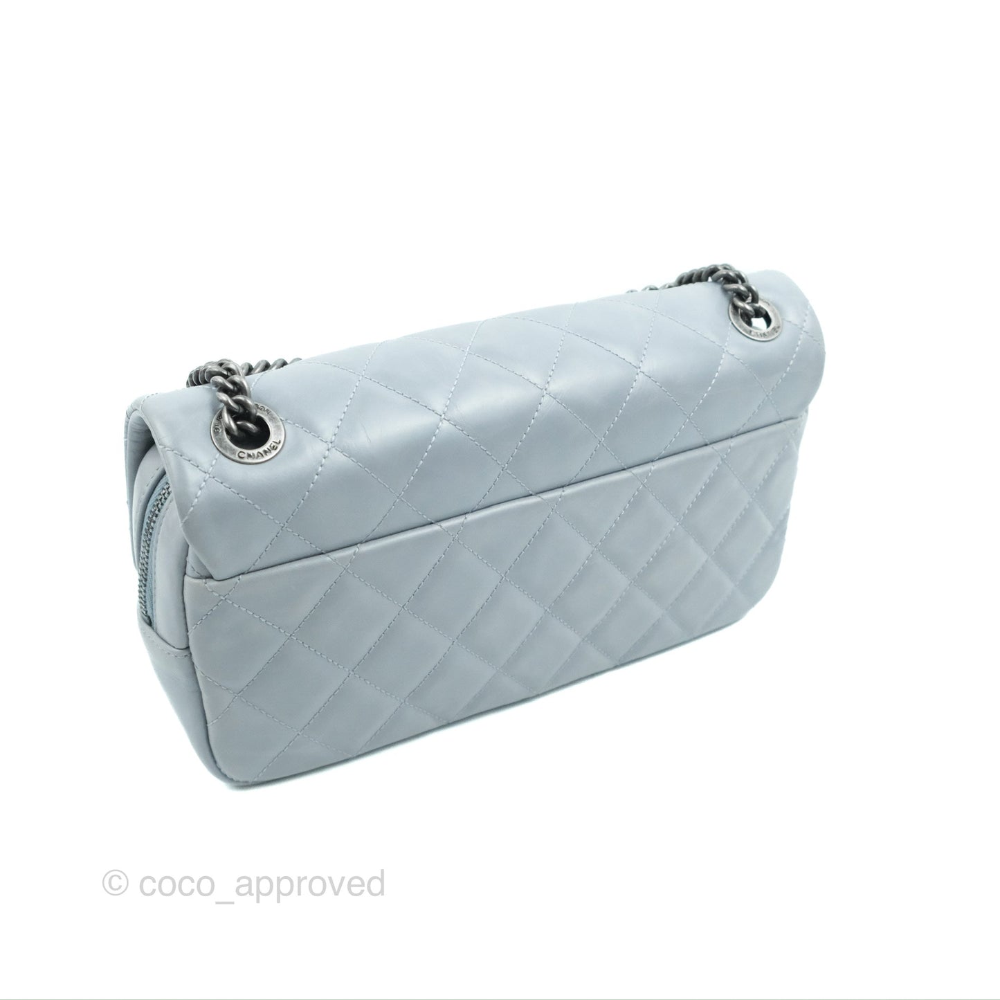 Chanel Medium Easy Flap Bag Light Grey Blue Aged Calfskin Ruthenium Hardware