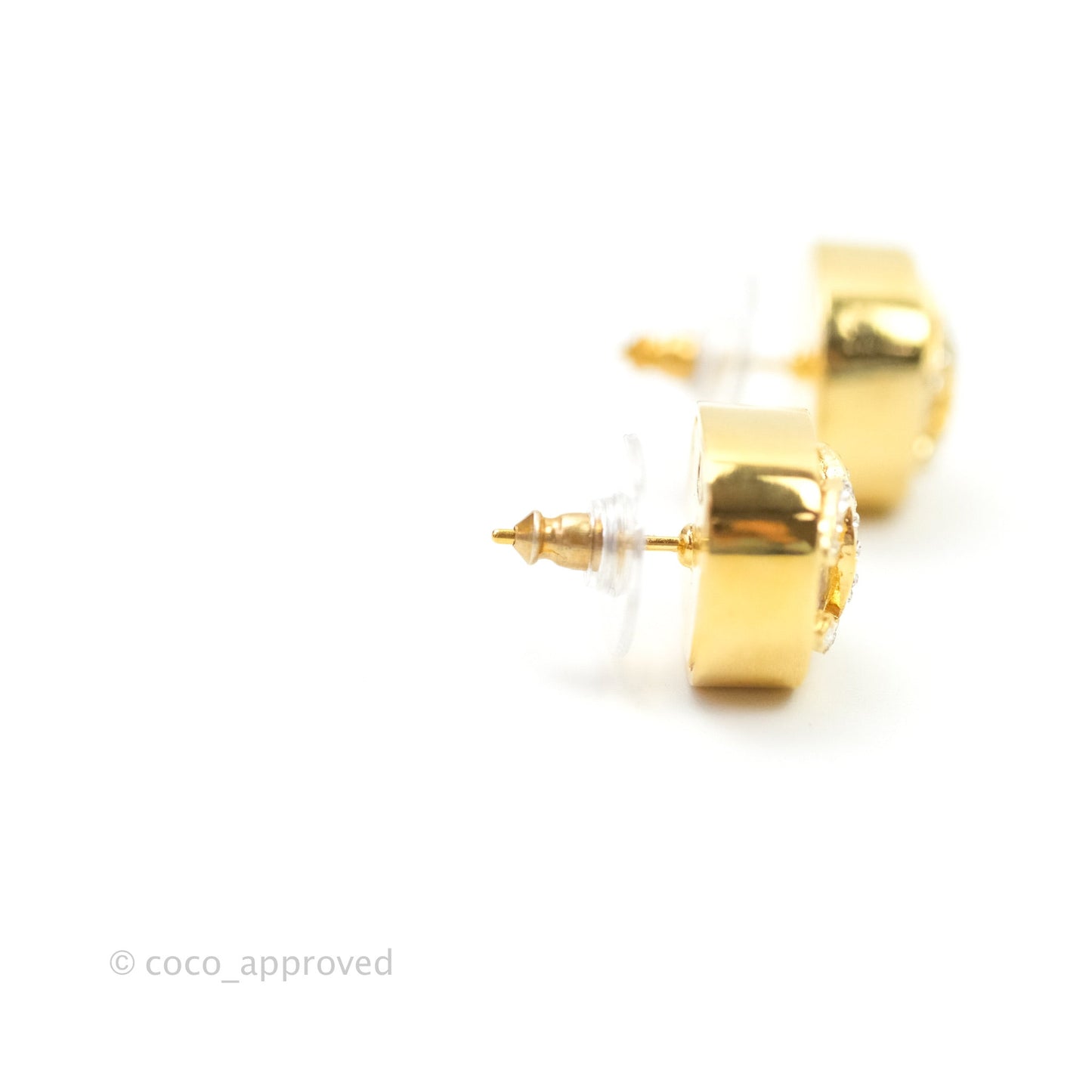 Chanel 21C Square Crystal Earrings Gold Tone