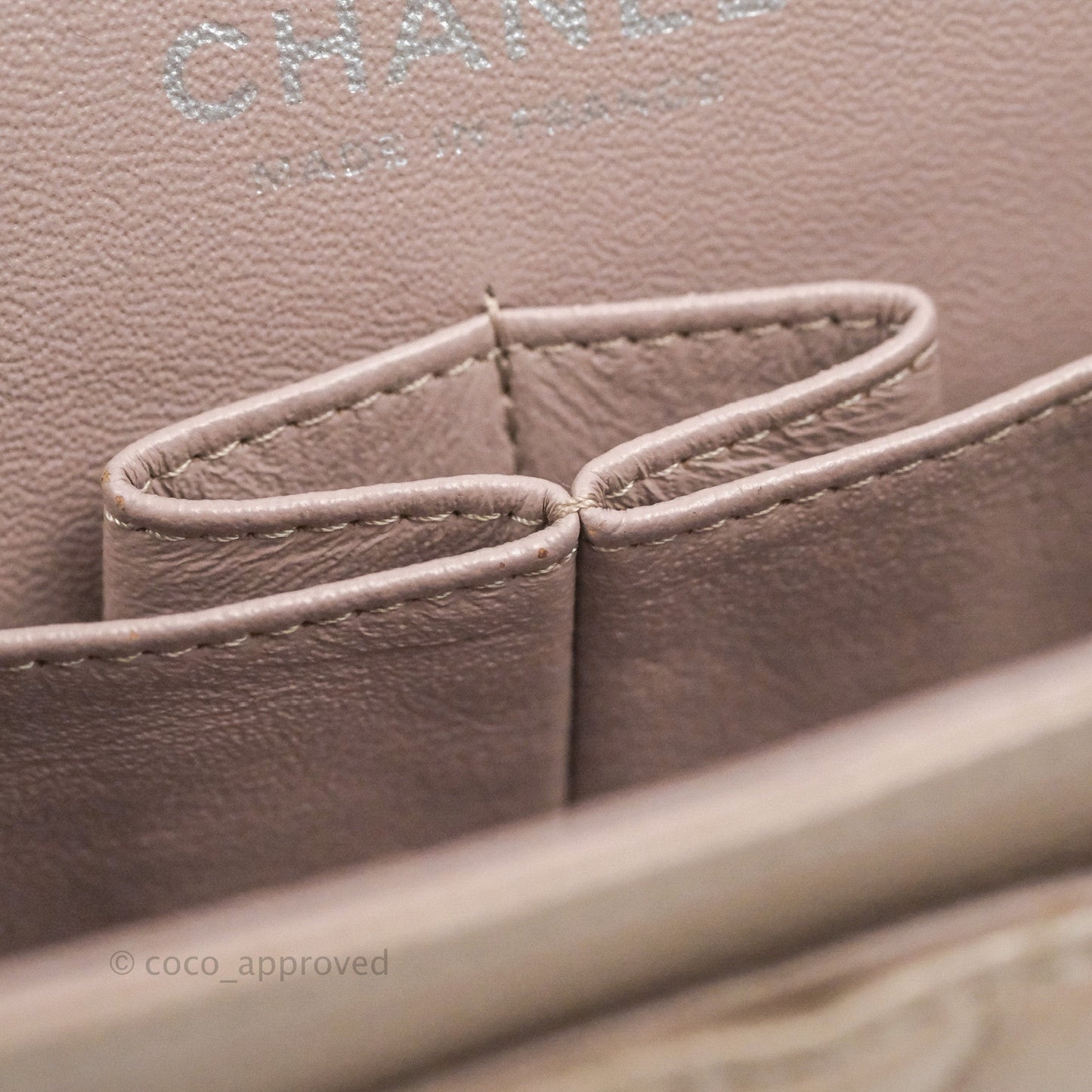 Chanel Classic M/L Medium Flap Quilted Taupe Grey Caviar Silver Hardware