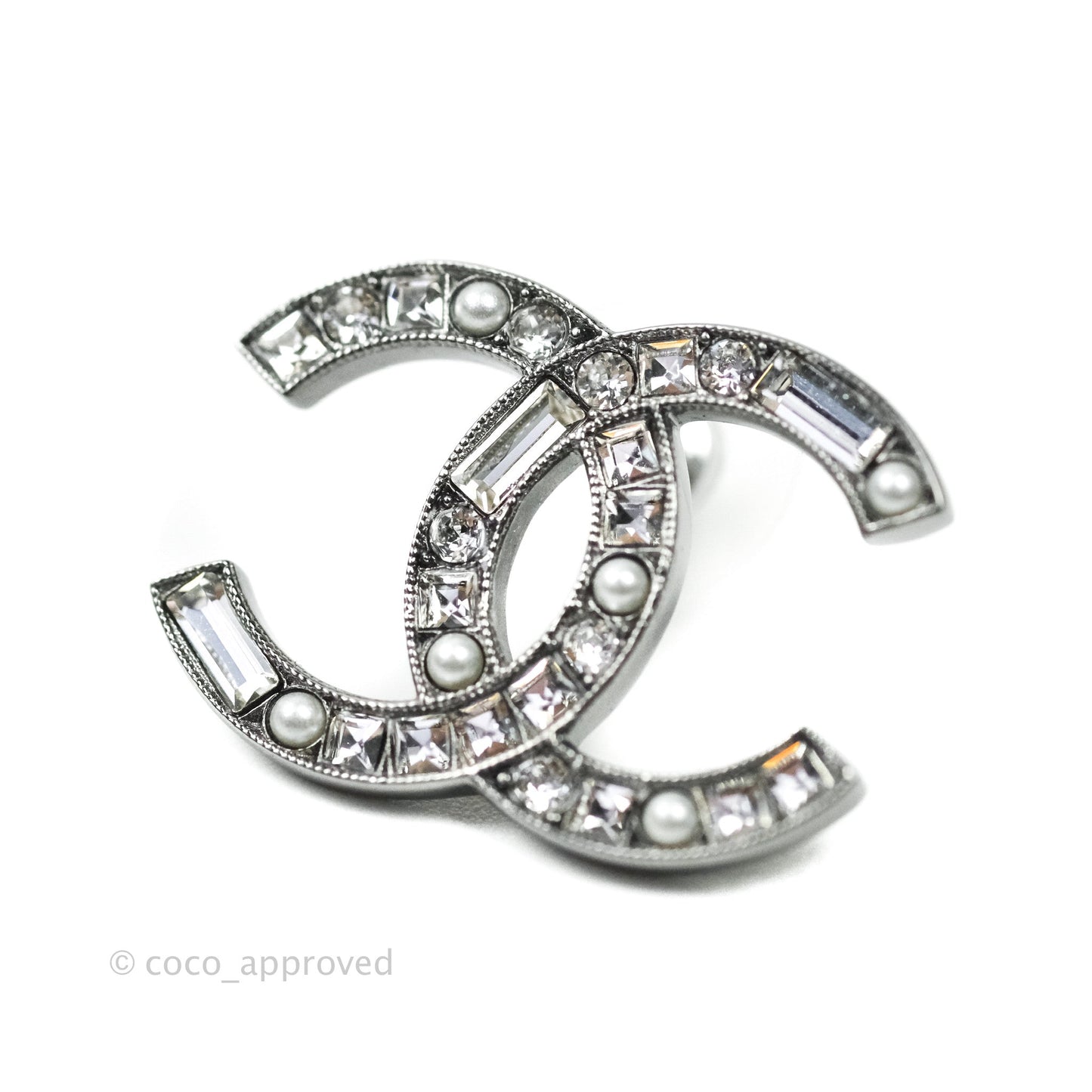 Chanel CC Crystal Earrings Silver Tone 20P