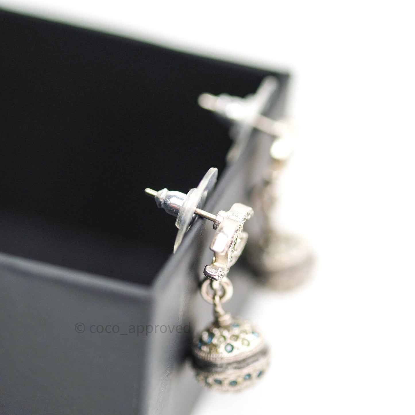Chanel CC Drop Earrings Crystal Silver
