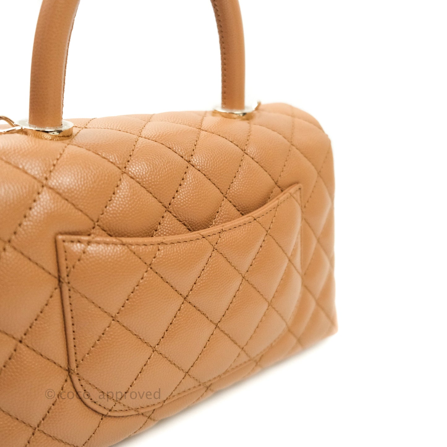 Chanel Mini Coco Handle Quilted Dark Beige Caviar Gold Hardware 21P