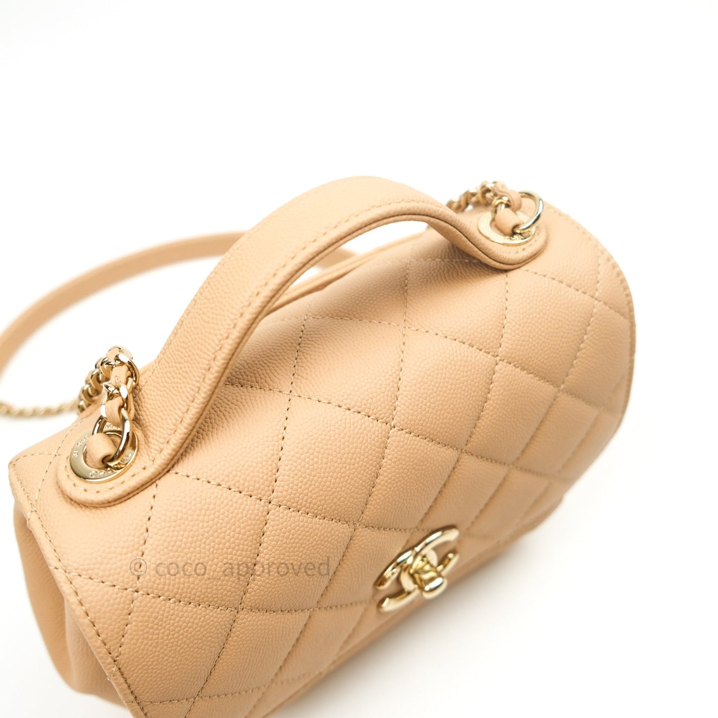 Chanel Quilted Small Business Affinity Flap Beige Caviar Light Gold Hardware
