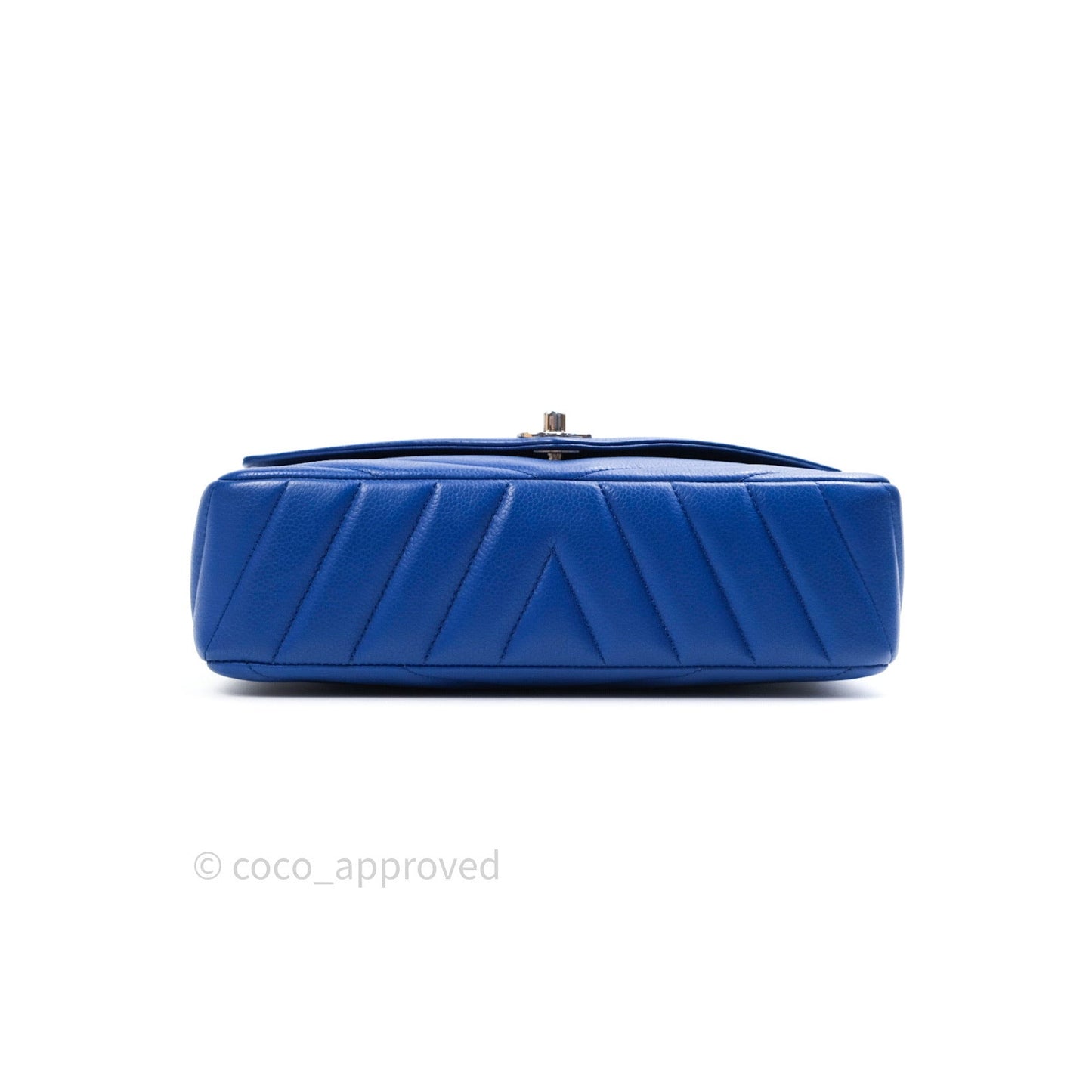 Chanel Chevron Quilted Medium Blue Grained Calfskin Silver Hardware