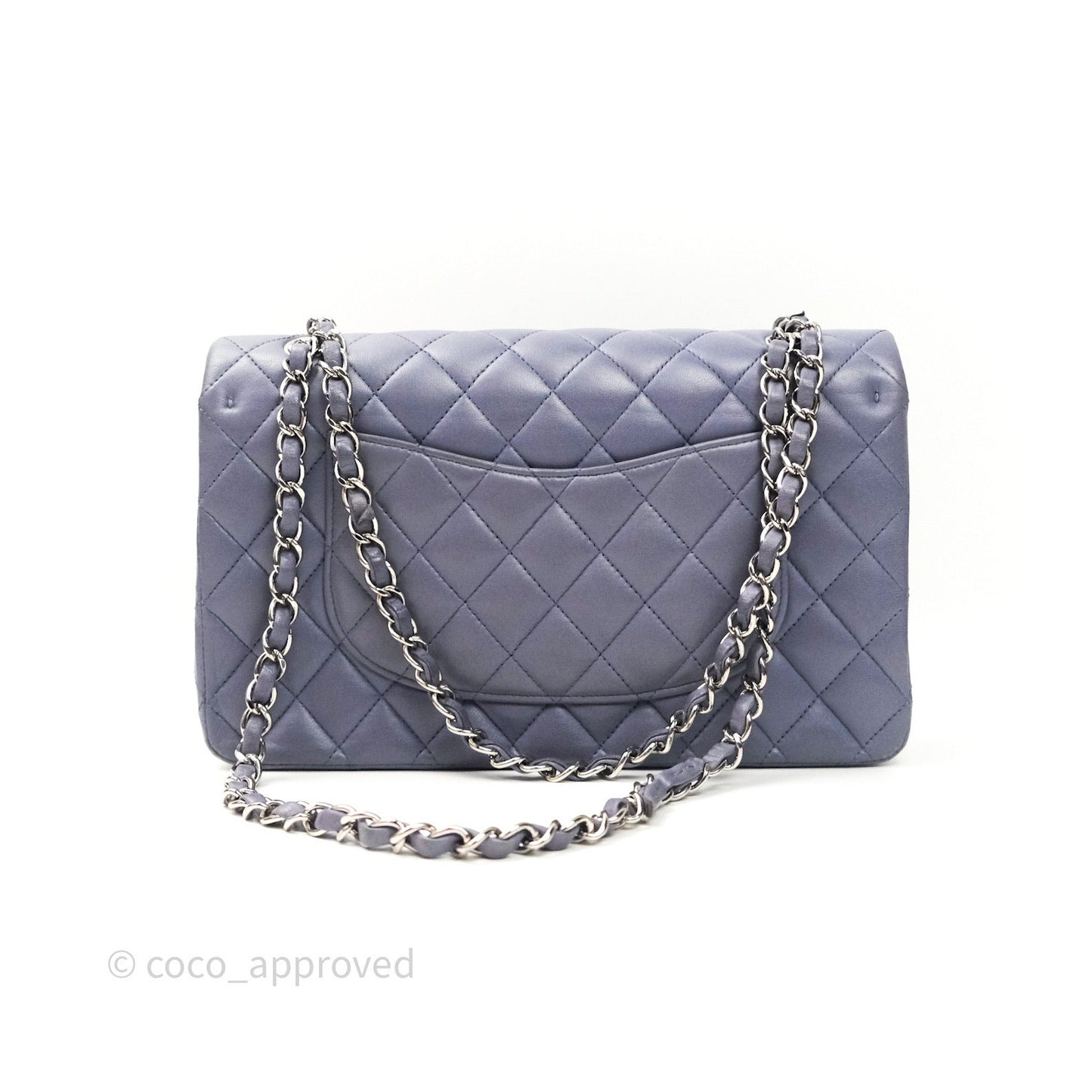Chanel Classic M/L Medium Double Flap Lavender Blue Silver Hardware
