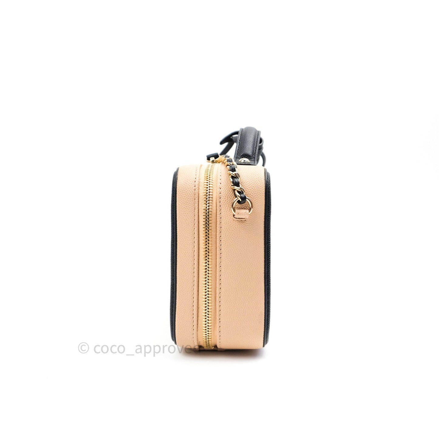 Chanel Quilted New Small CC Filigree Vanity Case Beige Caviar Gold Hardware